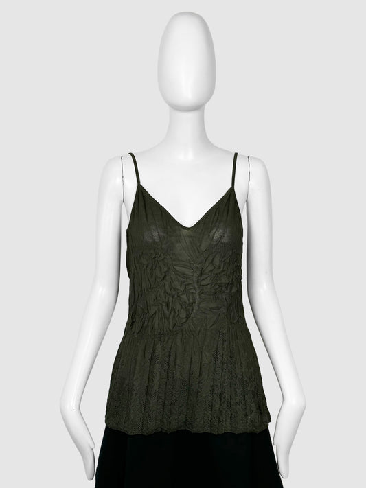 Christian Dior Forest Green Crinkled Ruffle Camisole Top Size Small/Medium Consignment Secondhand Designer Luxury Resale Toronto Trendy