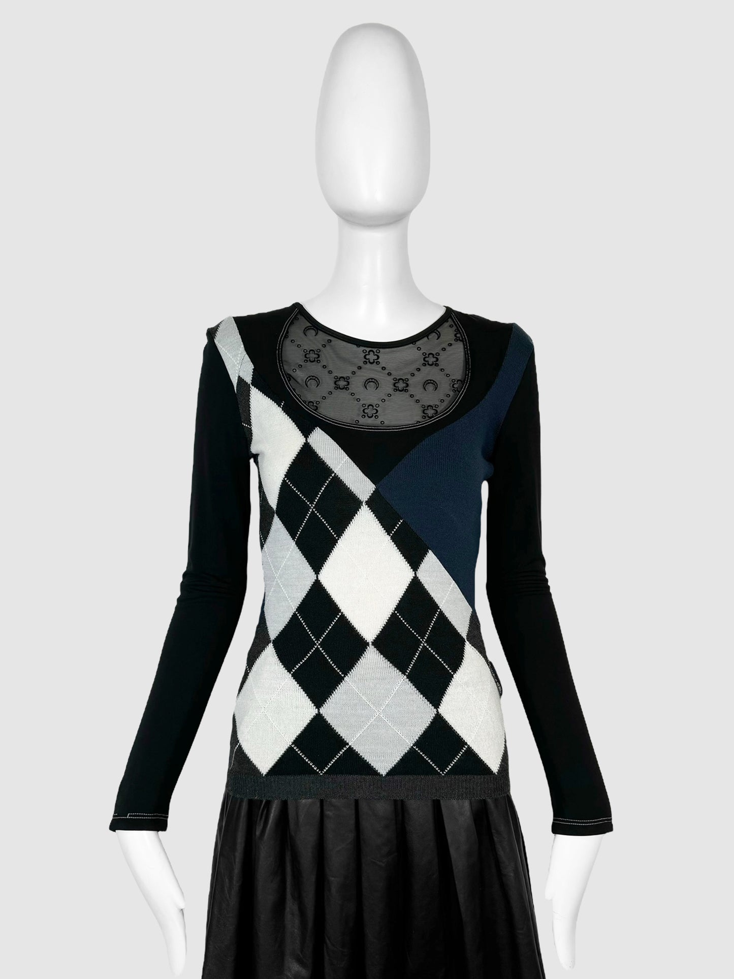 Moon Mesh-Panel Argyle Sweater - Size L