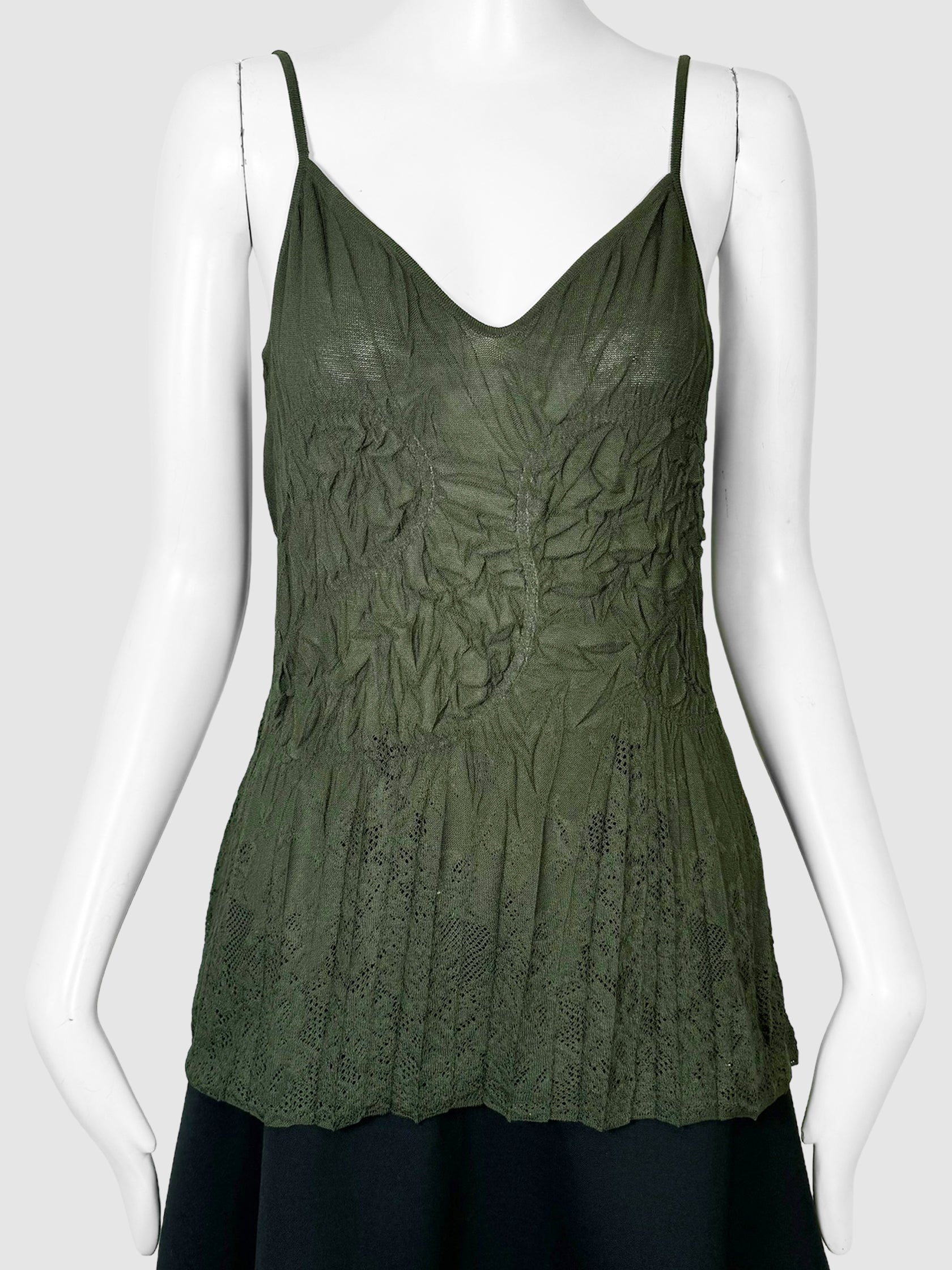 Christian Dior Forest Green Crinkled Ruffle Camisole Top Size Small/Medium Consignment Secondhand Designer Luxury Resale Toronto Trendy