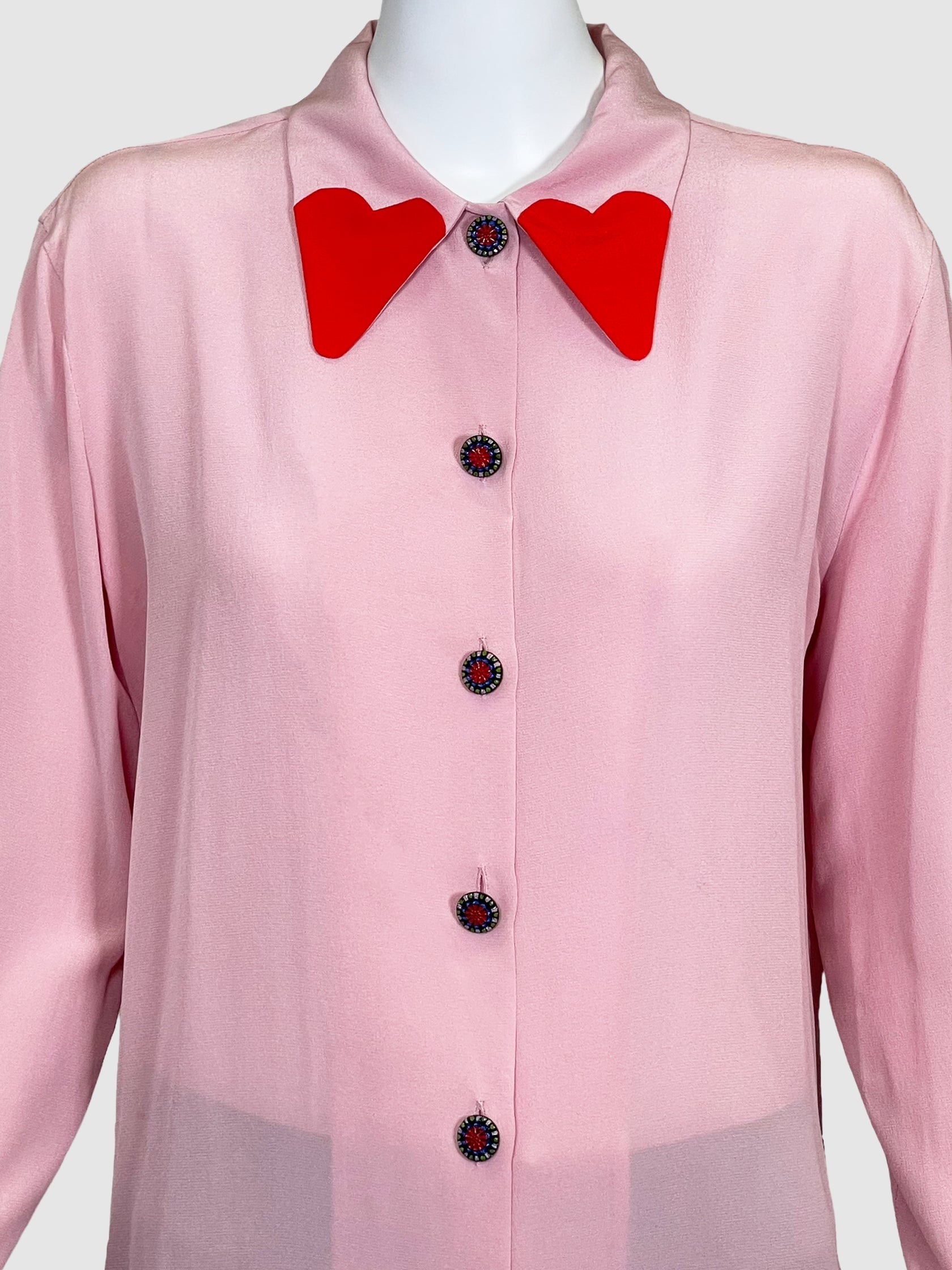 Etro Silk Button-Up Blouse with Heart Collar - Size 48