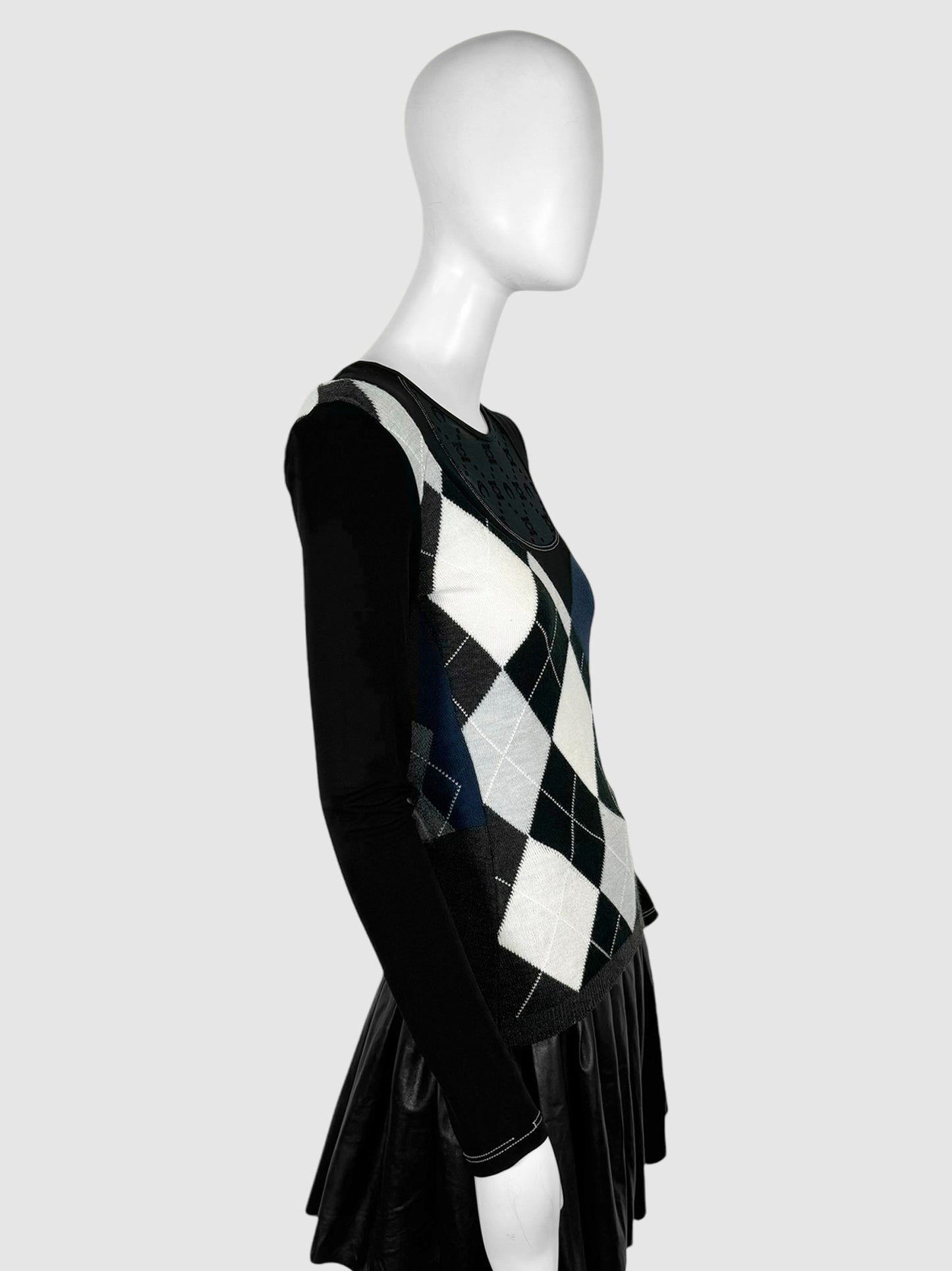 Moon Mesh-Panel Argyle Sweater - Size L