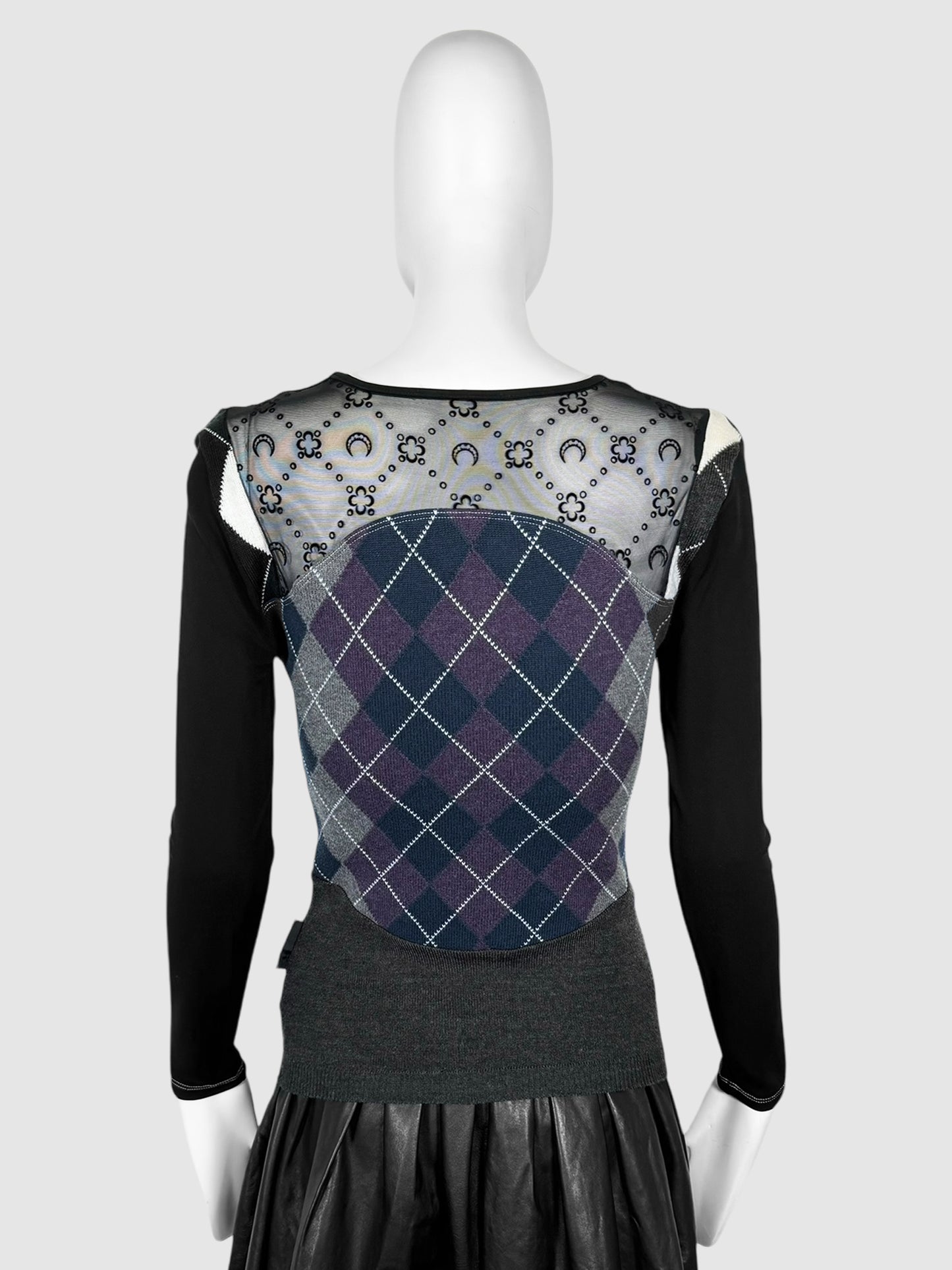 Moon Mesh-Panel Argyle Sweater - Size L