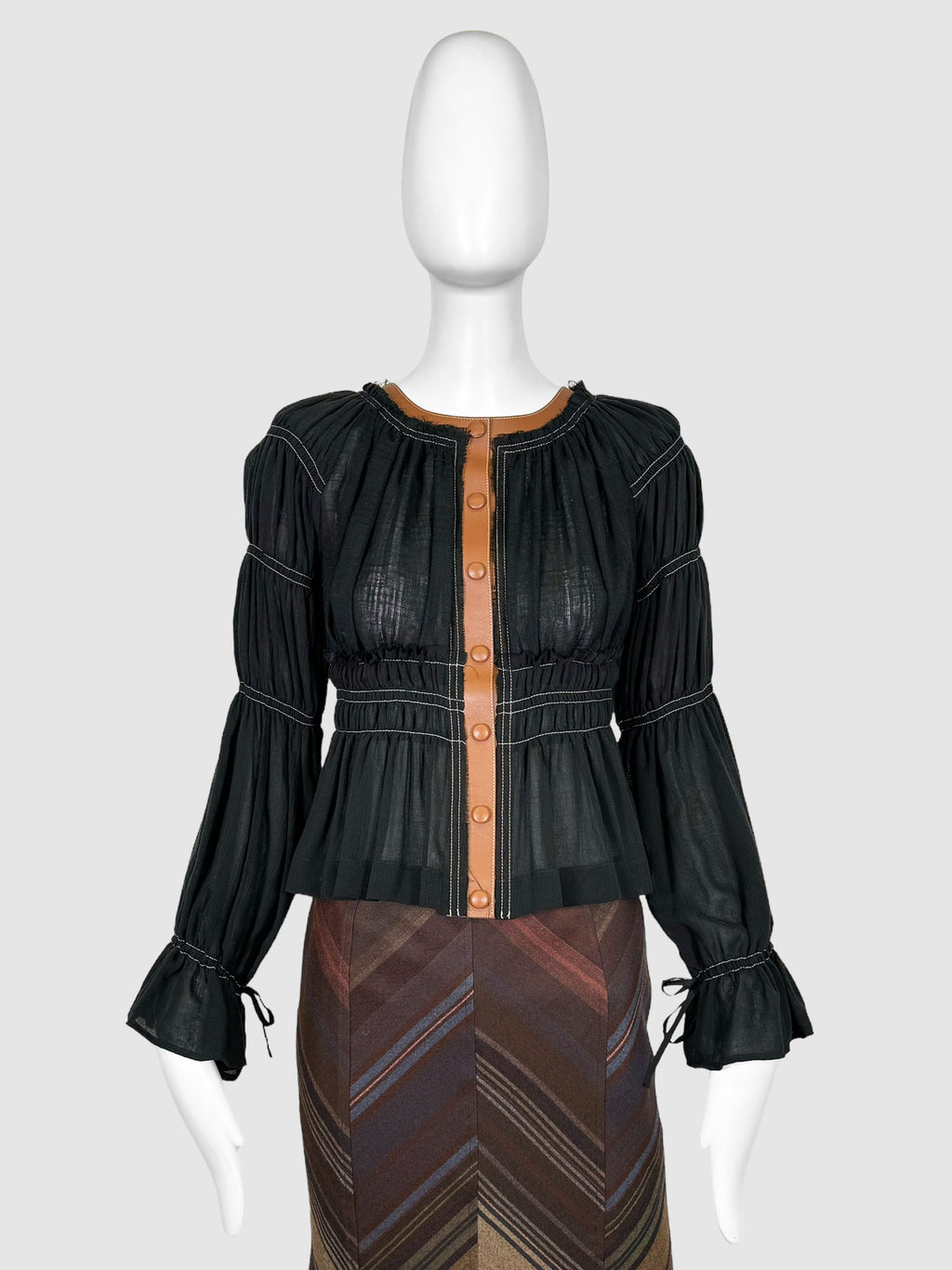 Goncourt Leather Trim Top - Size 36