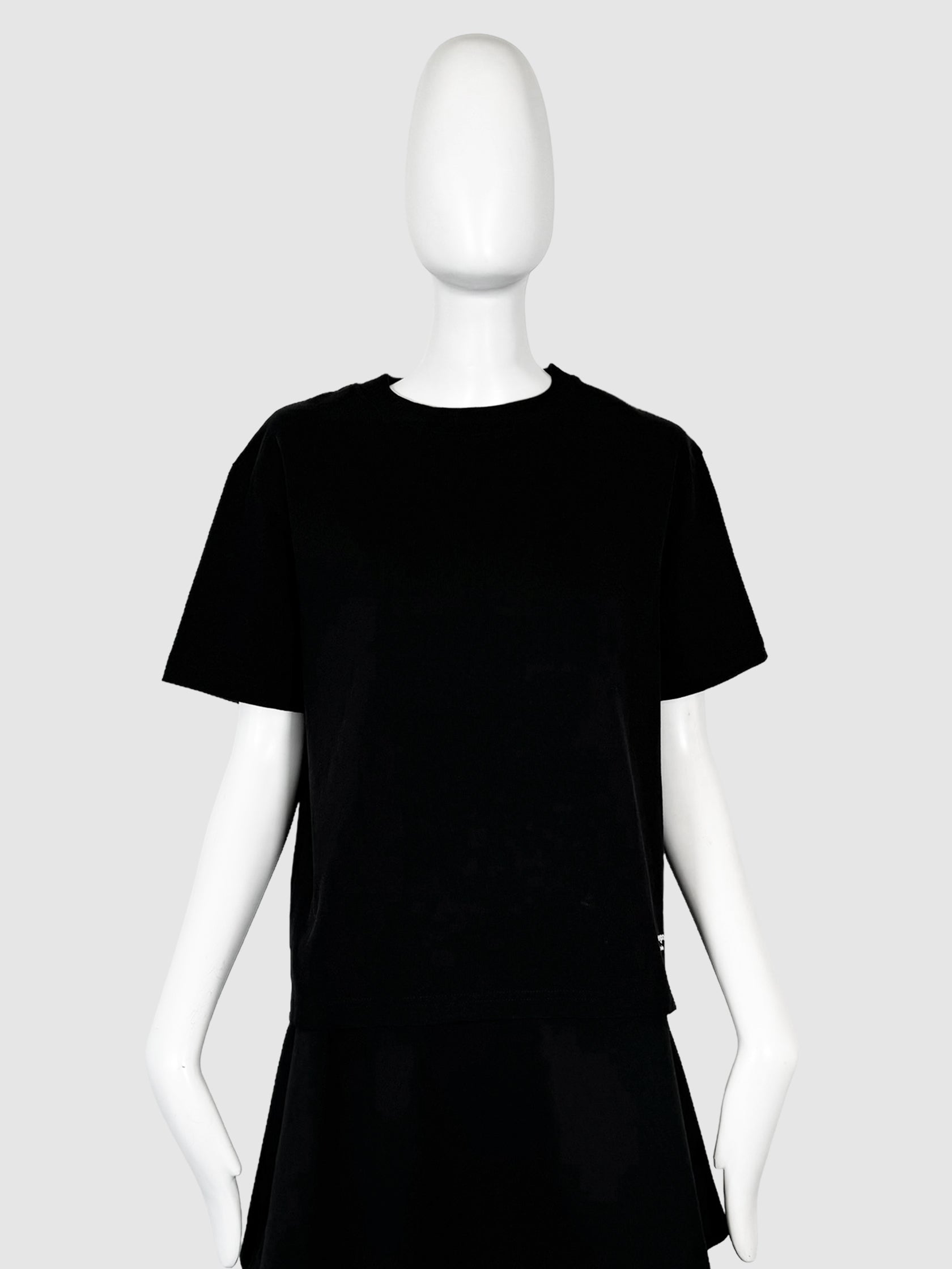 Acne Studios Black Unstructured Boxy Short Sleeve T-Shirt with White "Tape" Strip Design on Back Size Extra Small Consignment Secondhand Designer Luxury Resale Toronto Trendy