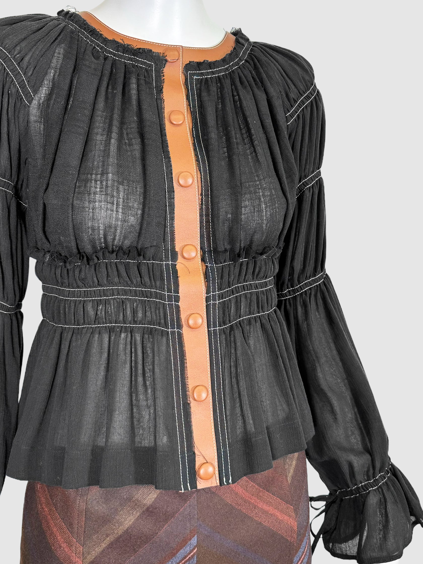 Goncourt Leather Trim Top - Size 36