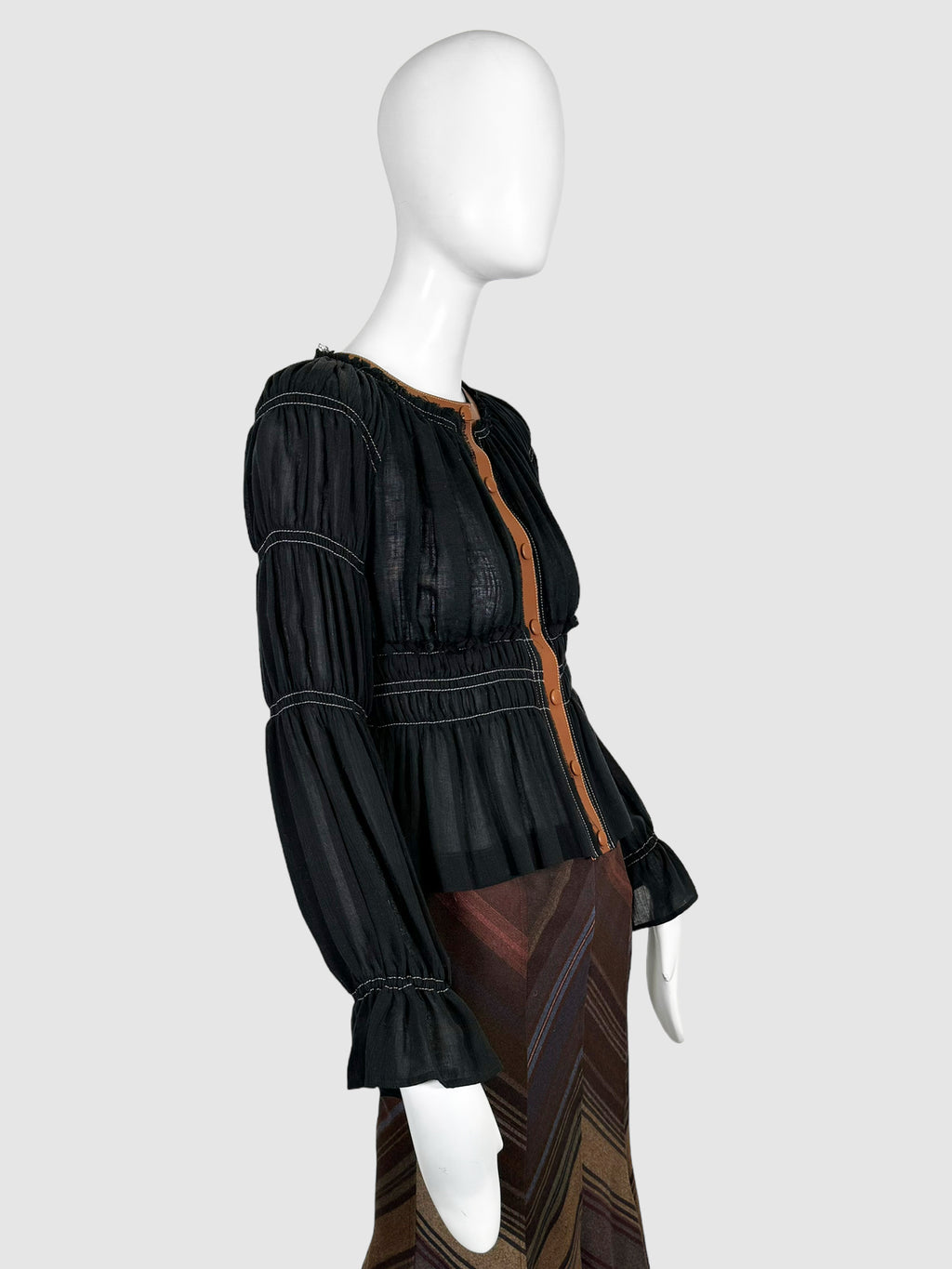 Goncourt Leather Trim Top - Size 36