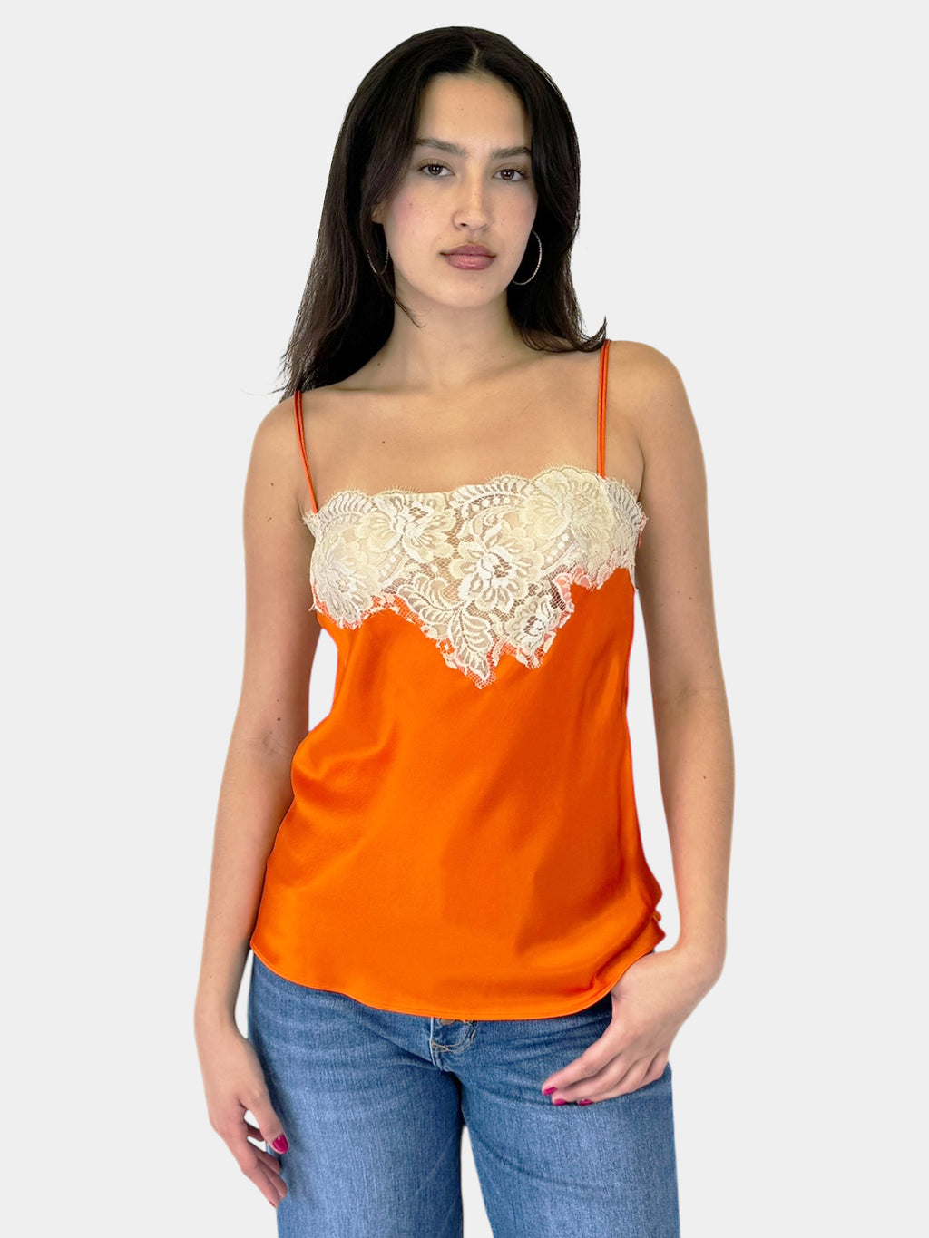 Floral Lace Silk Tank Top - Size 44