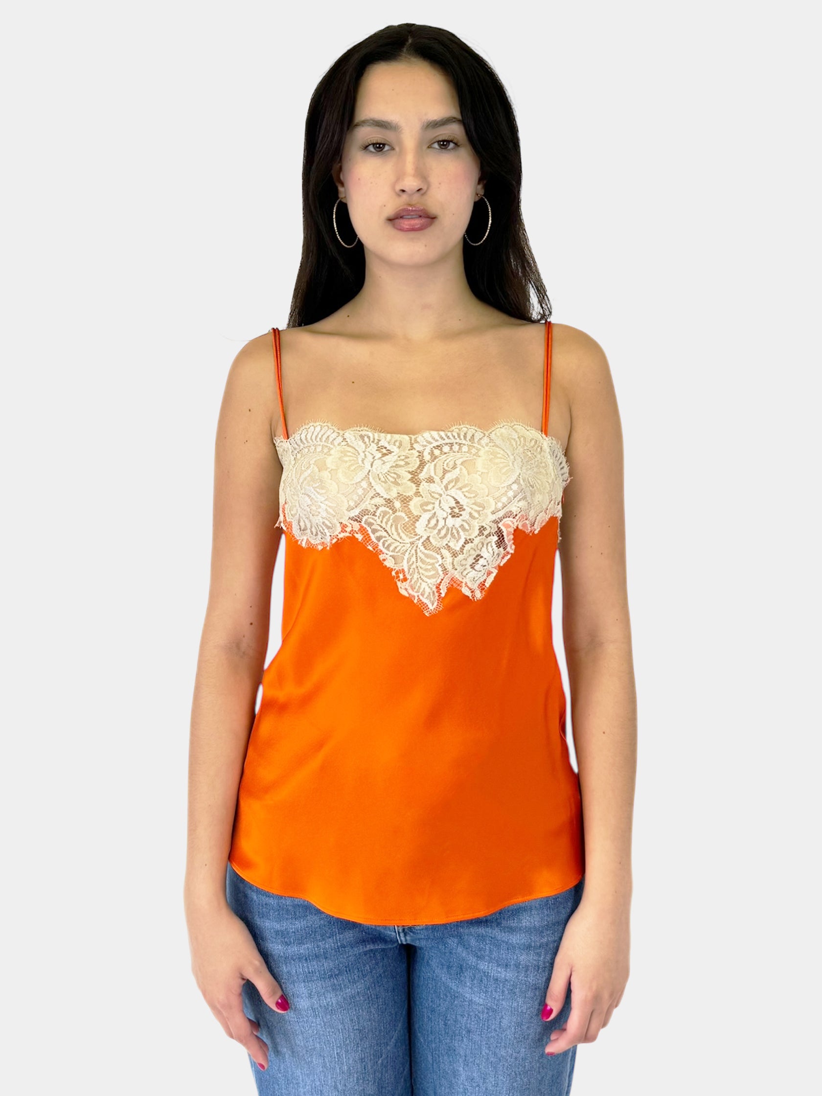 Floral Lace Silk Tank Top - Size 44