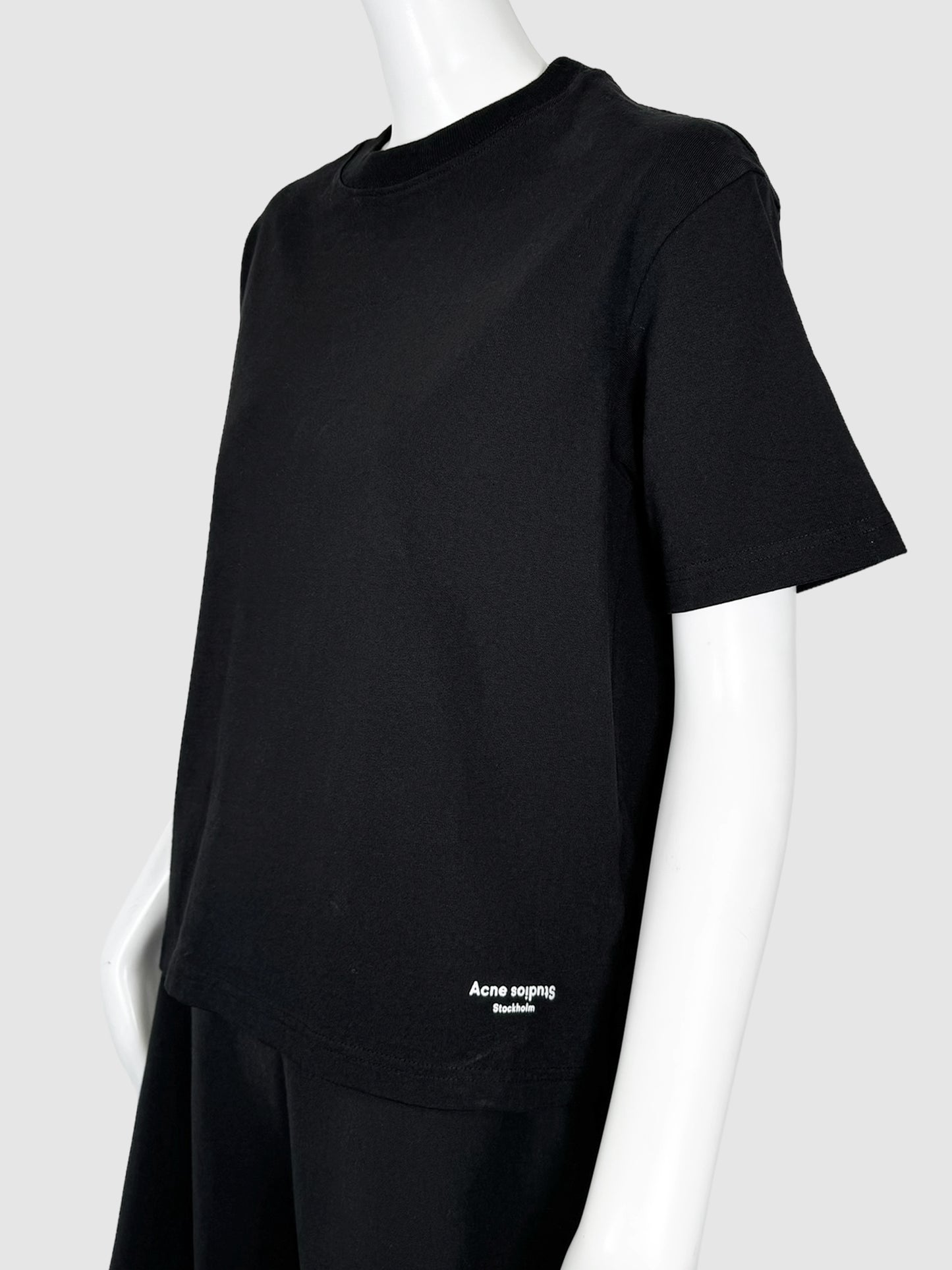 Acne Studios Black Unstructured Boxy Short Sleeve T-Shirt with White "Tape" Strip Design on Back Size Extra Small Consignment Secondhand Designer Luxury Resale Toronto Trendy