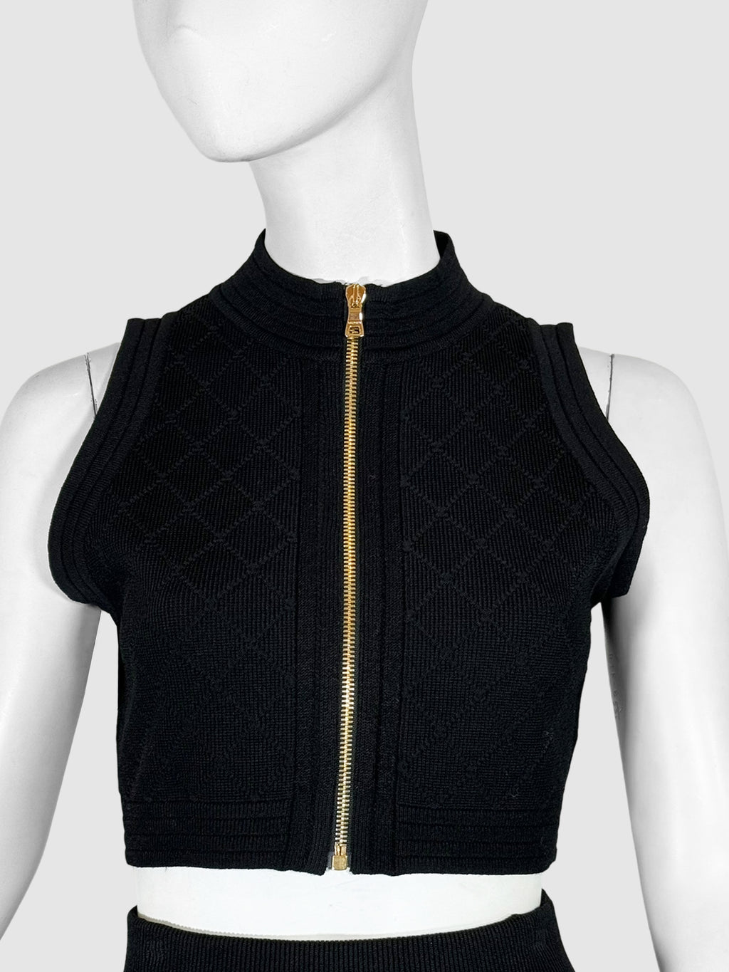 Balmain Knit Zip-Up Crop Top - Size 42