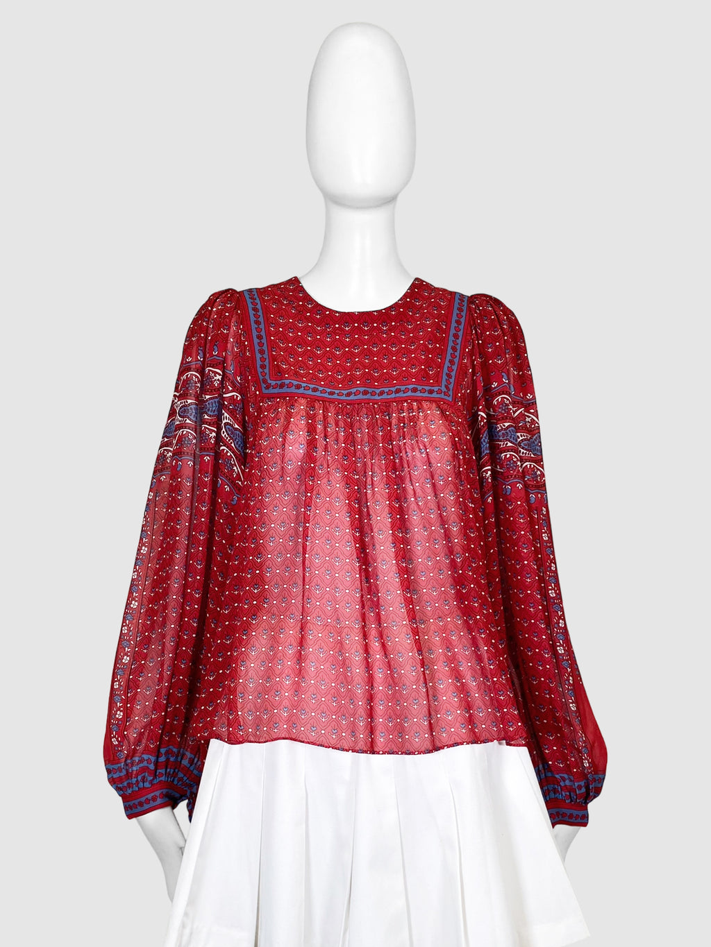 Silk Sheer Floral Print Top - Size 8