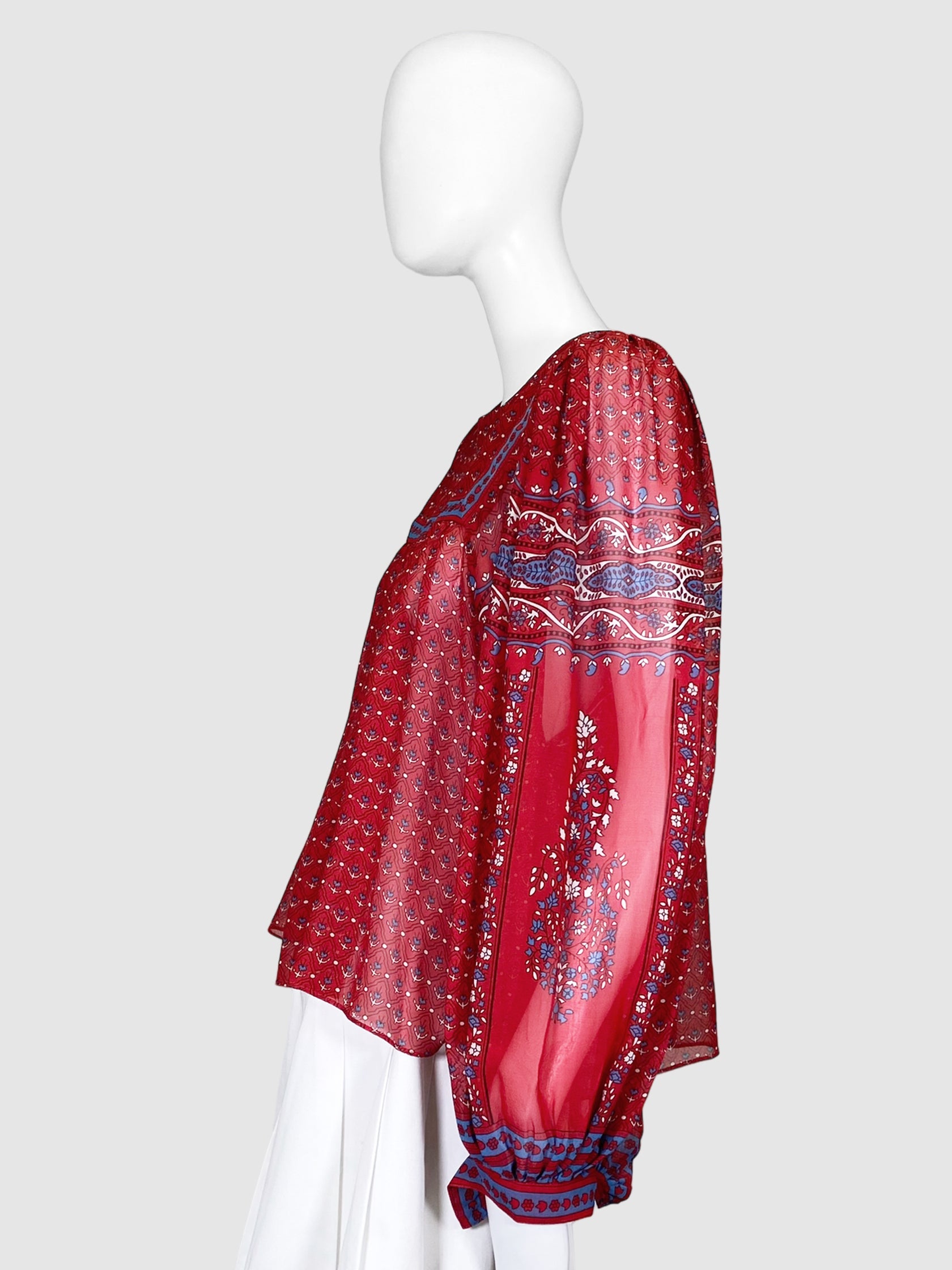 Silk Sheer Floral Print Top - Size 8