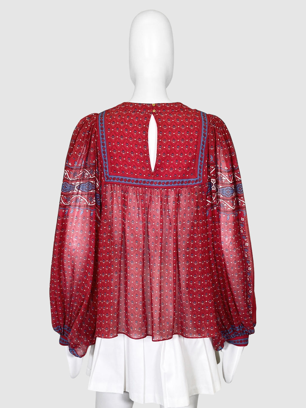 Silk Sheer Floral Print Top - Size 8