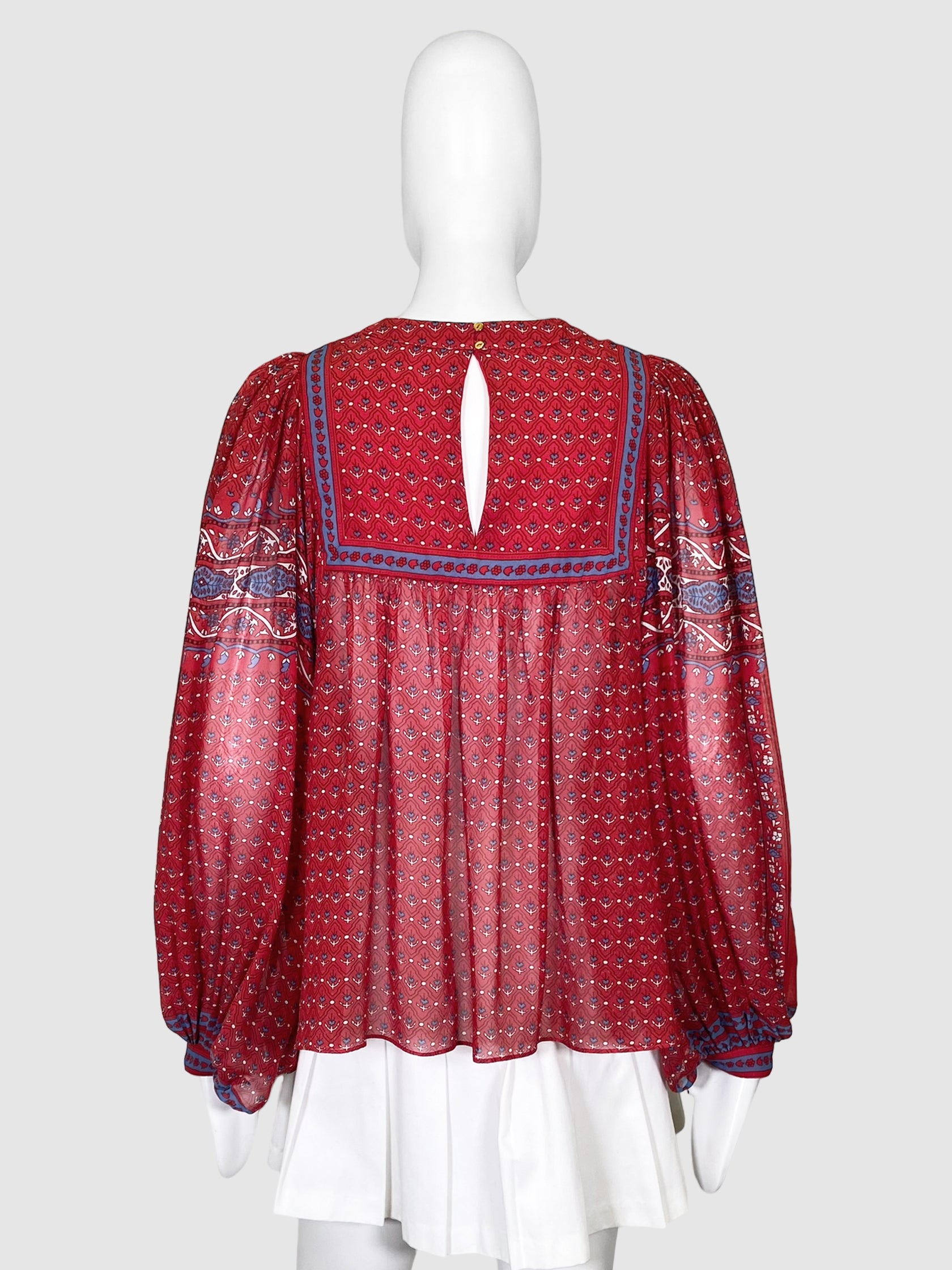 Silk Sheer Floral Print Top - Size 8