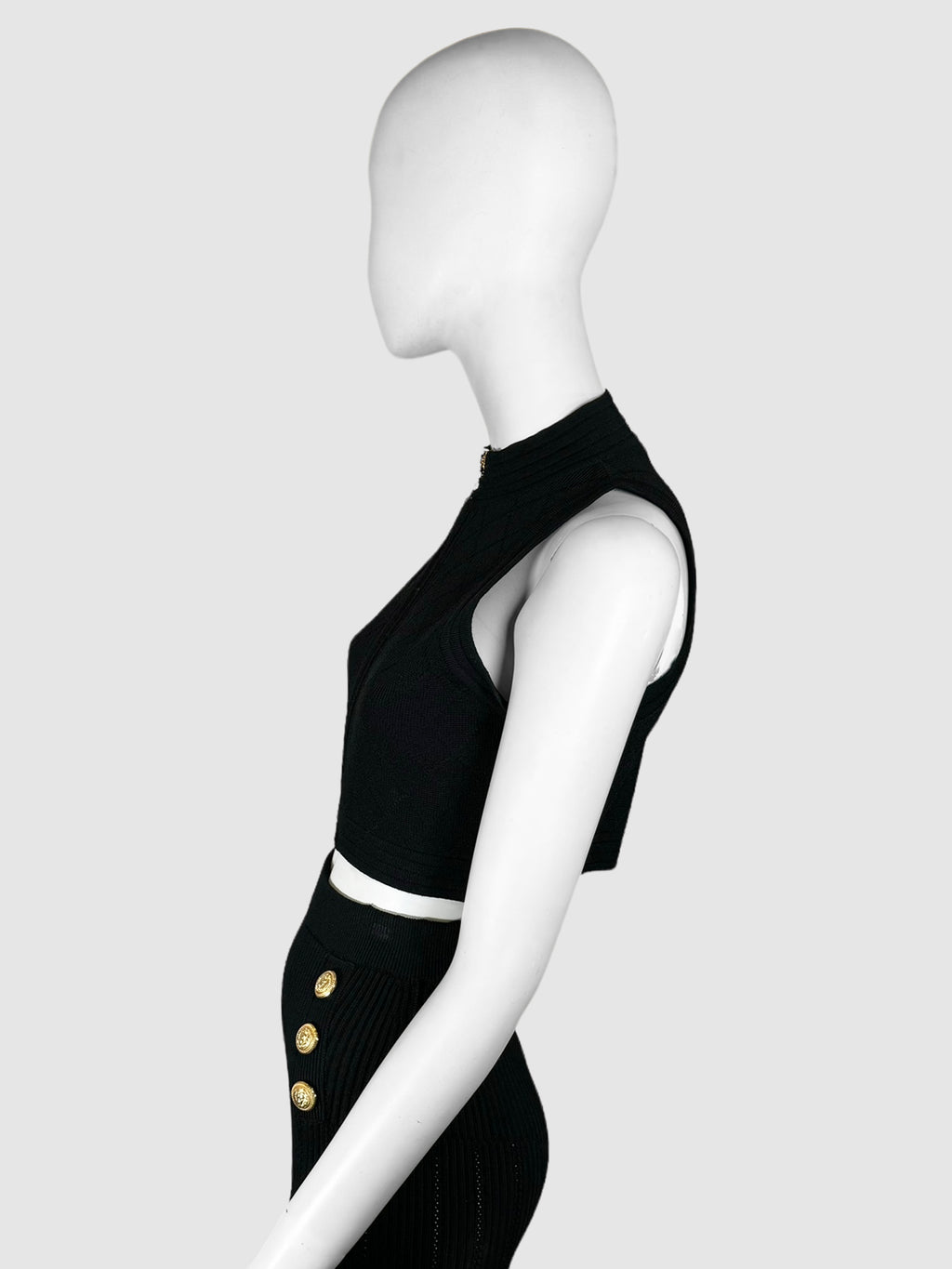 Balmain Knit Zip-Up Crop Top - Size 42