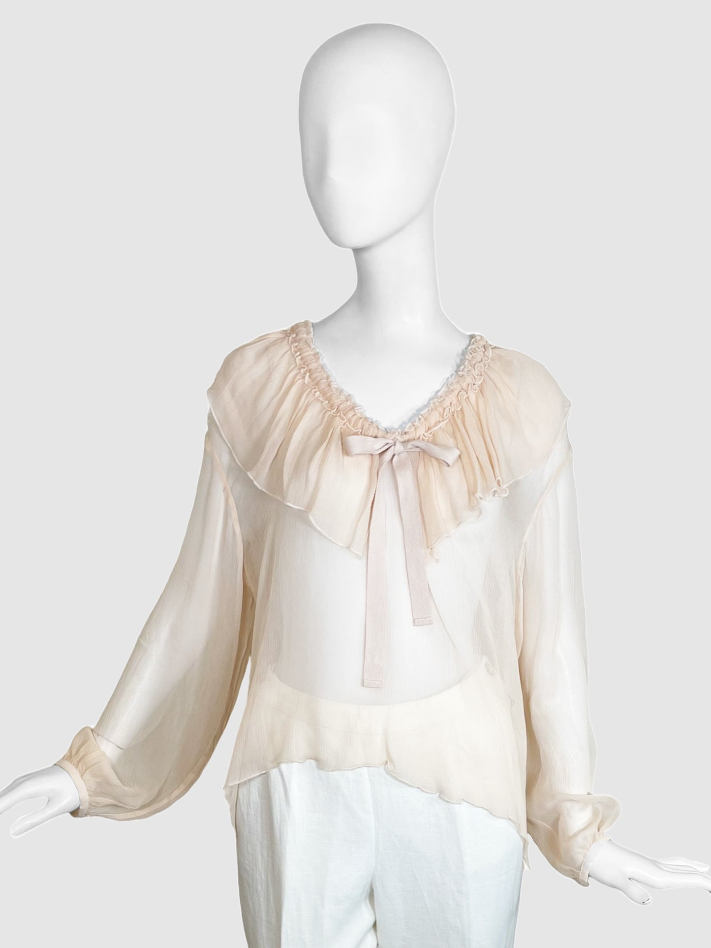 Sheer Blouse with Ruffle - Size S/M