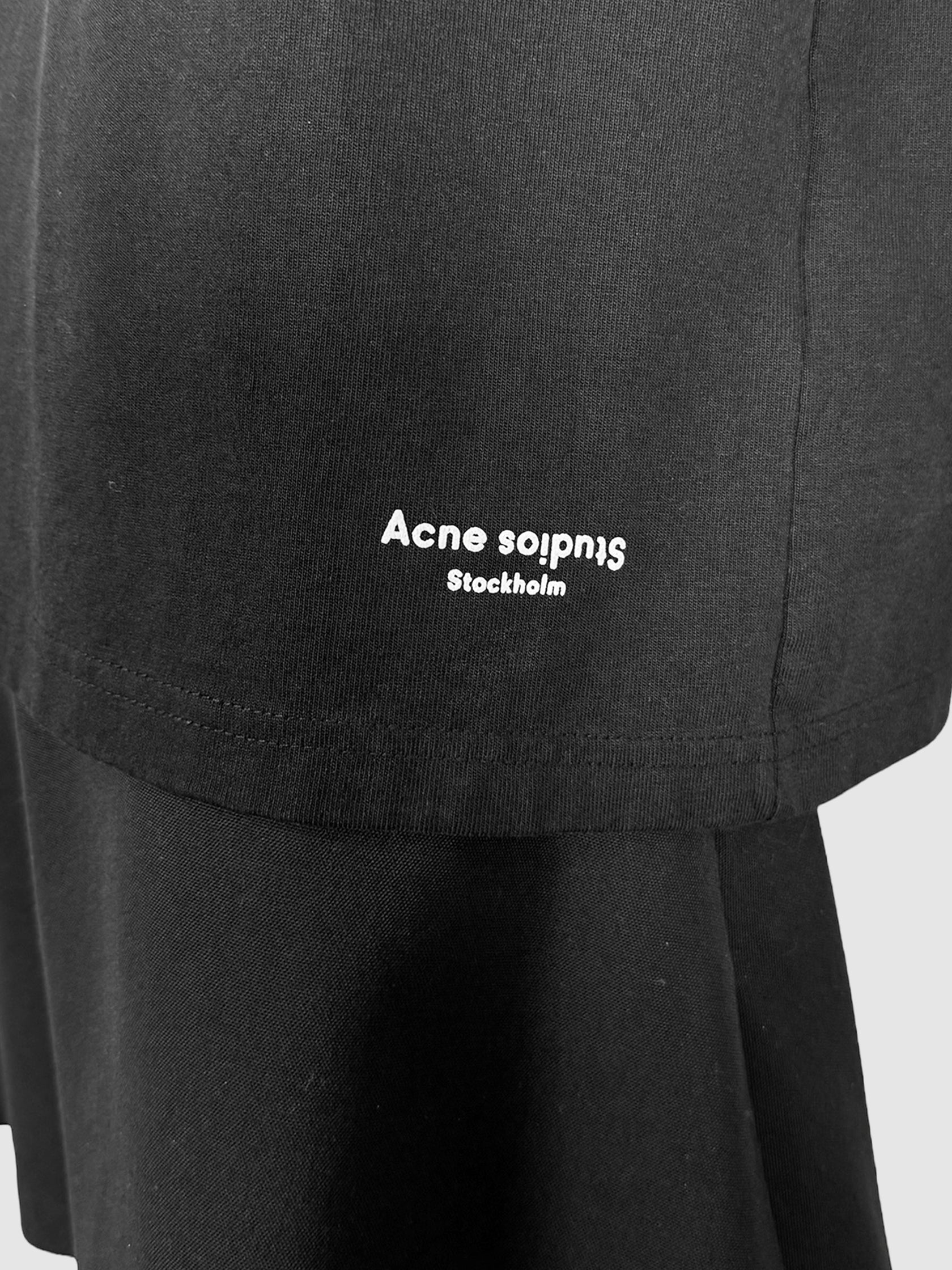 Acne Studios Black Unstructured Boxy Short Sleeve T-Shirt with White "Tape" Strip Design on Back Size Extra Small Consignment Secondhand Designer Luxury Resale Toronto Trendy