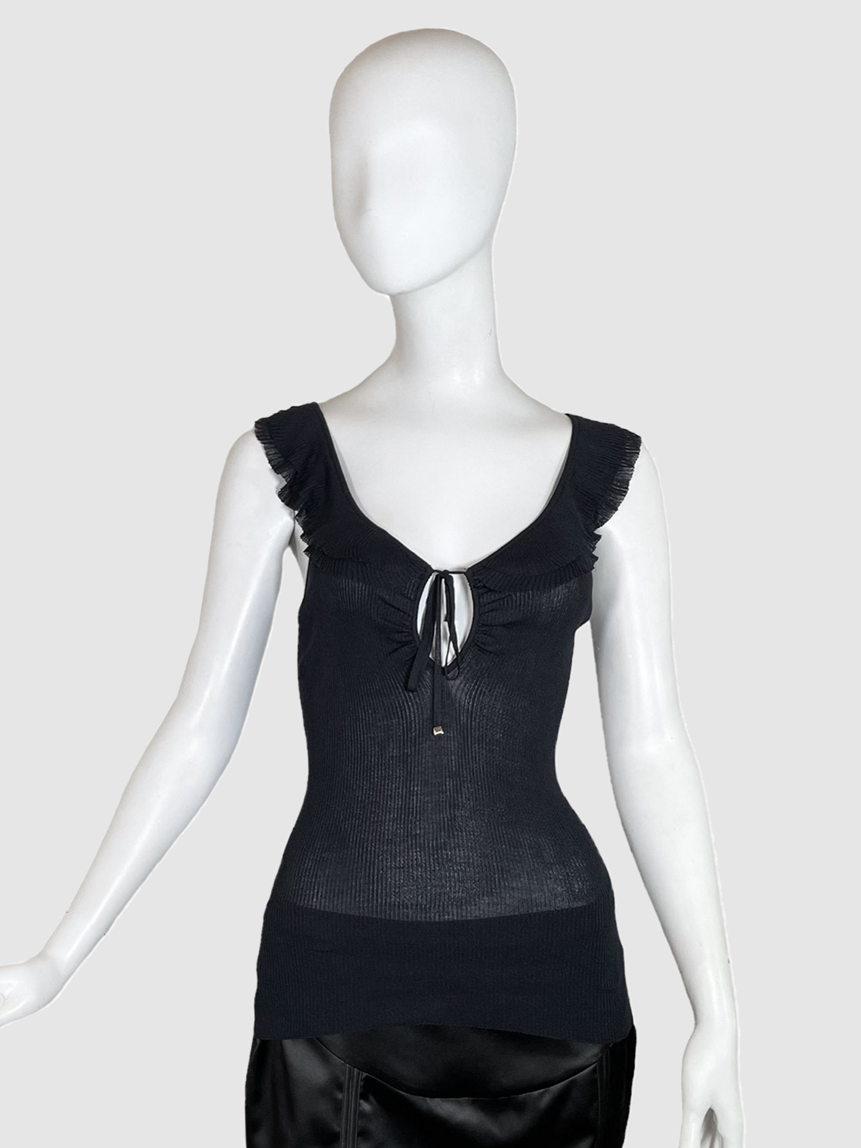 Ribbed Ruffle Trim Sleeveless Top - Size L