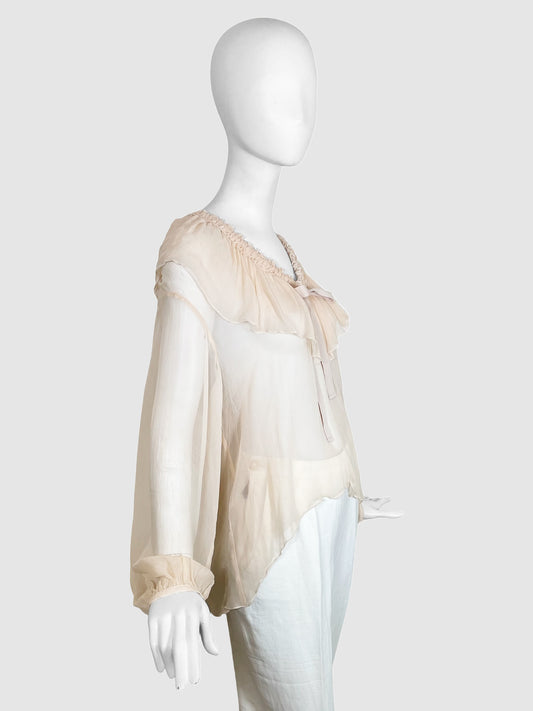 See by Chloé Sheer Blouse with Ruffle - Size S/M