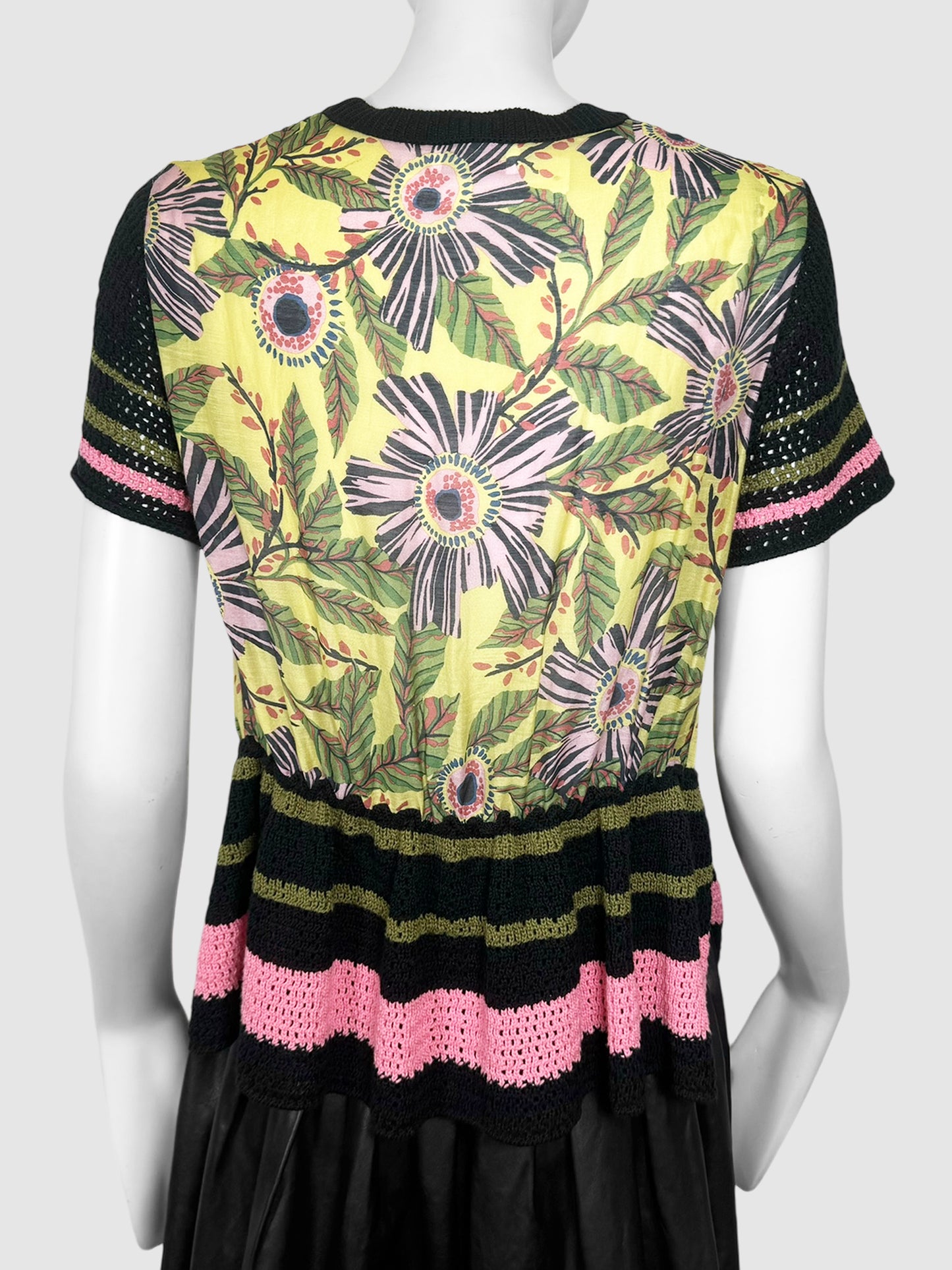 Mesh Knit Floral Print Top - Size S