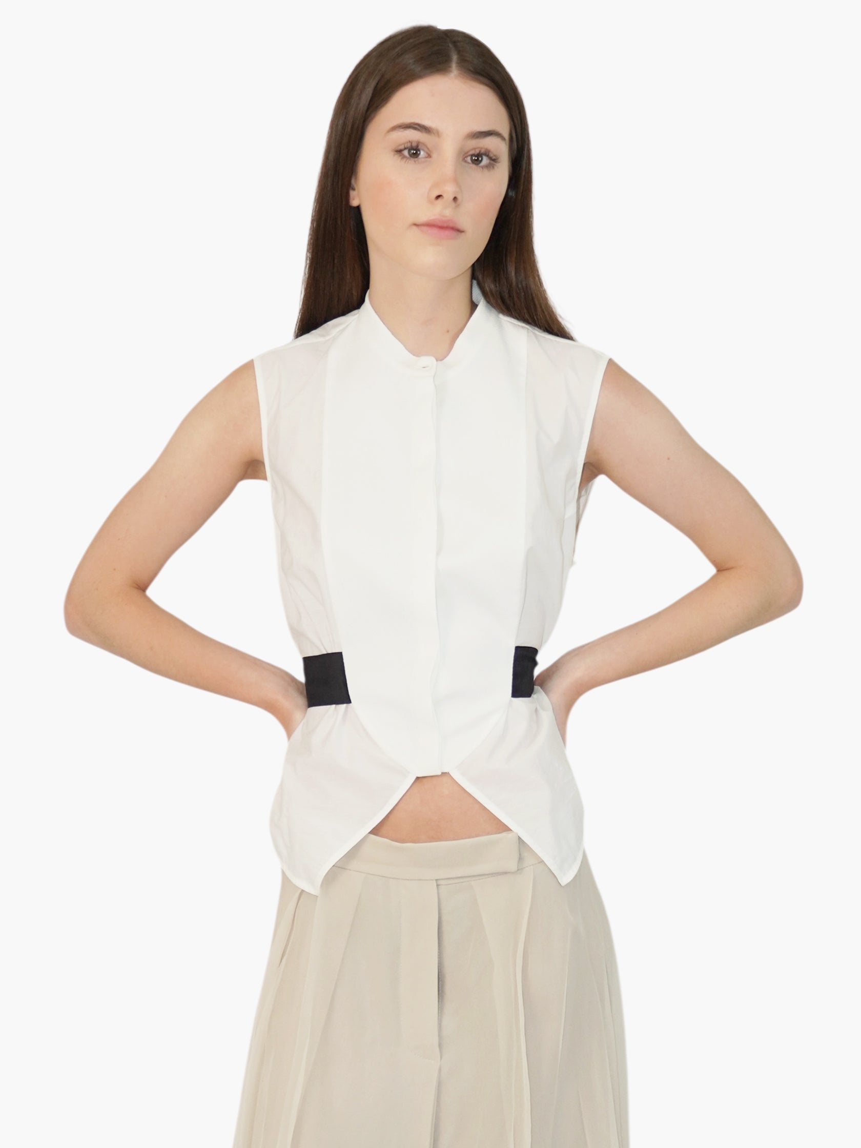 Sleeveless Button-Up Top