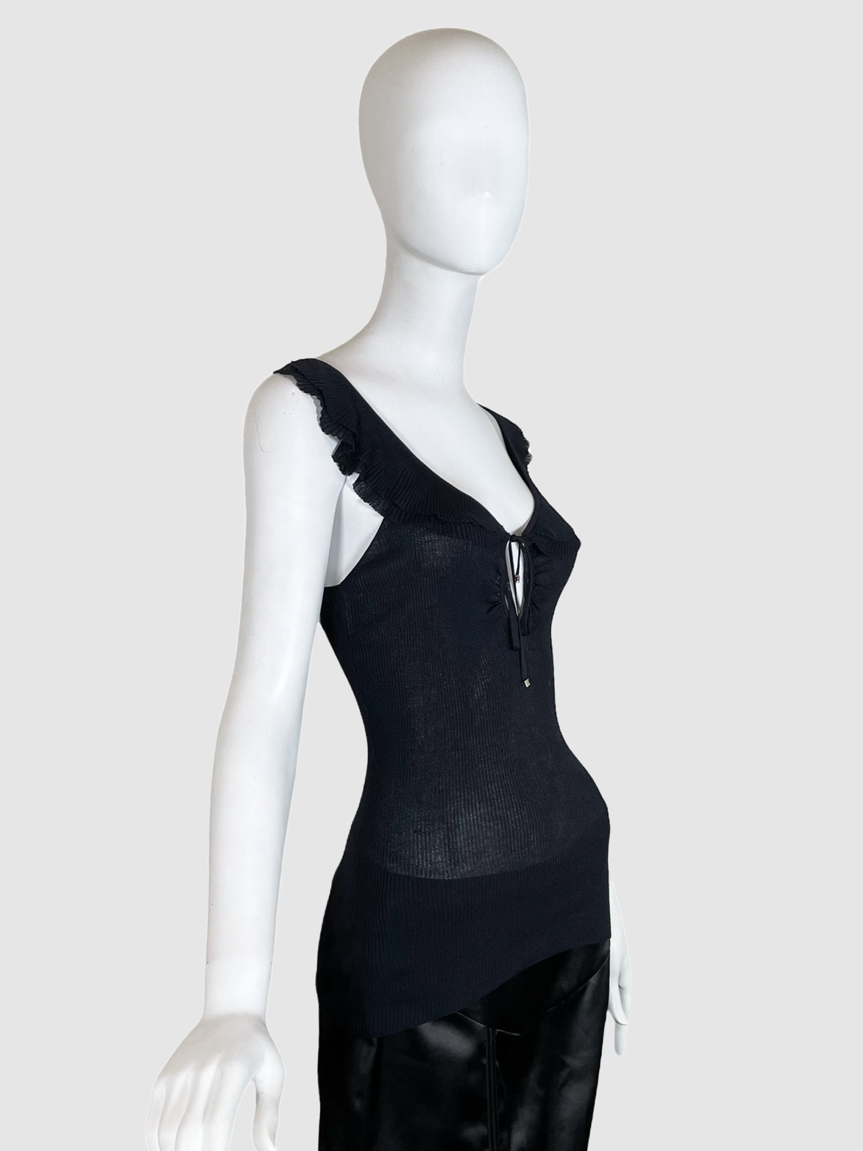 Ribbed Ruffle Trim Sleeveless Top - Size L