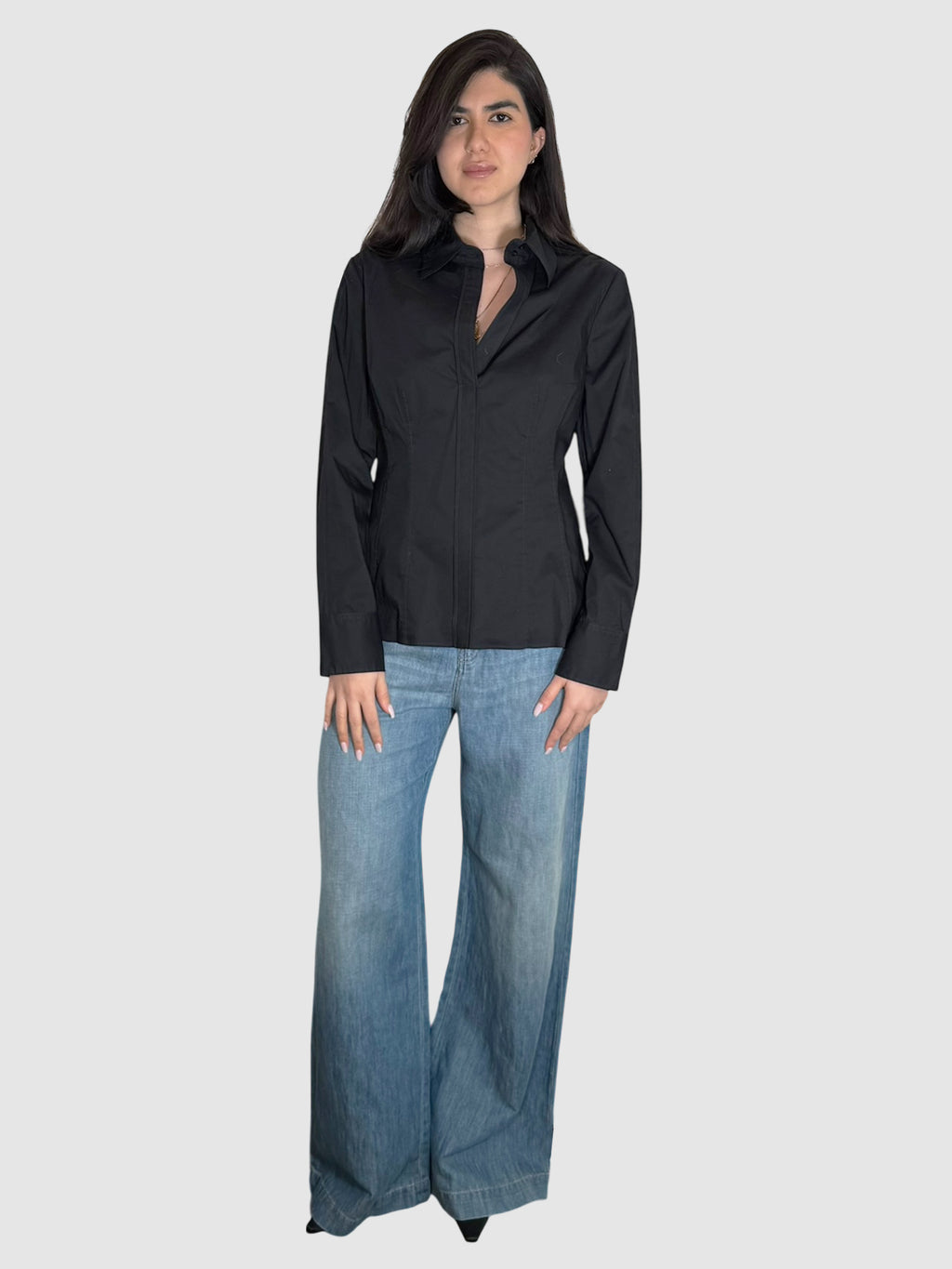 Side Zip Button-Up Top