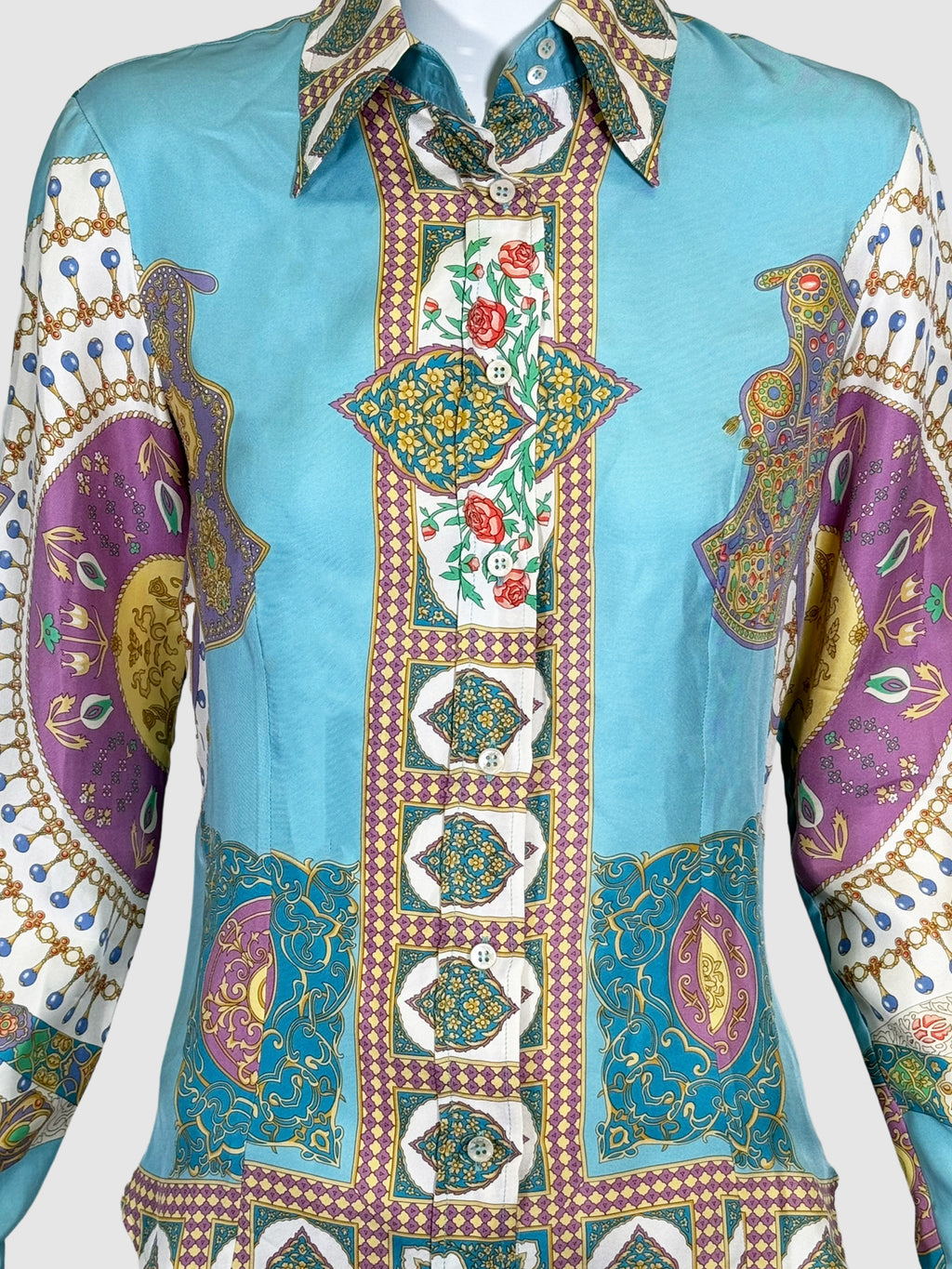 Etro Abstract Print Silk Button-Up Top - Size 42