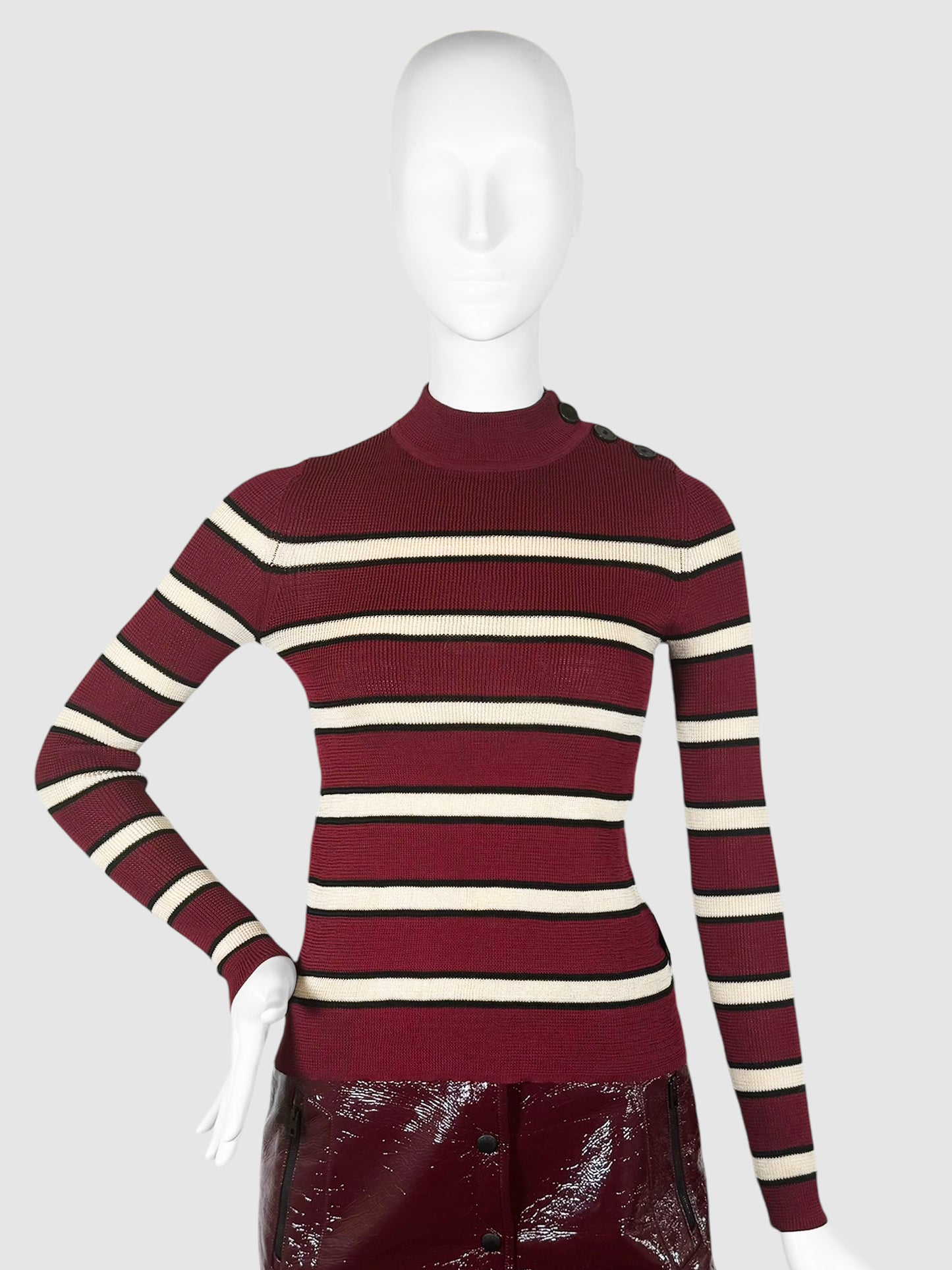 Ribbed Stripe Mock Neck Sweater - Size 36