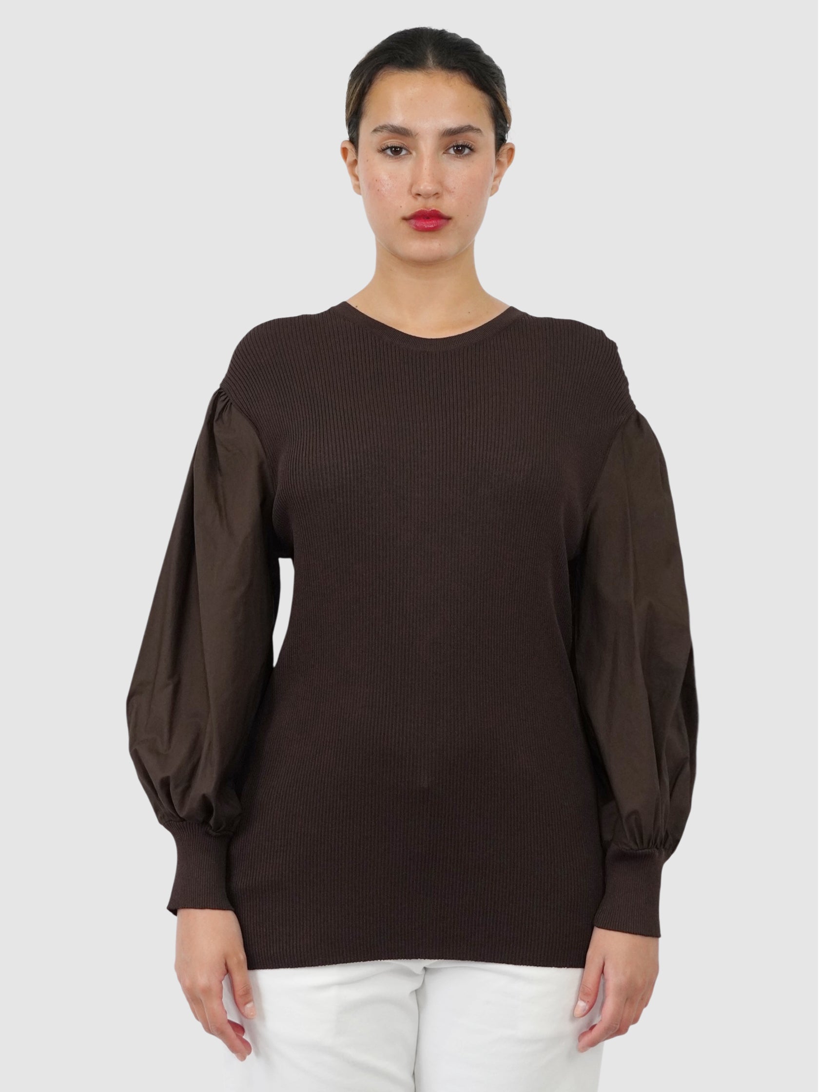 Ribbed Organza Sleeve Top