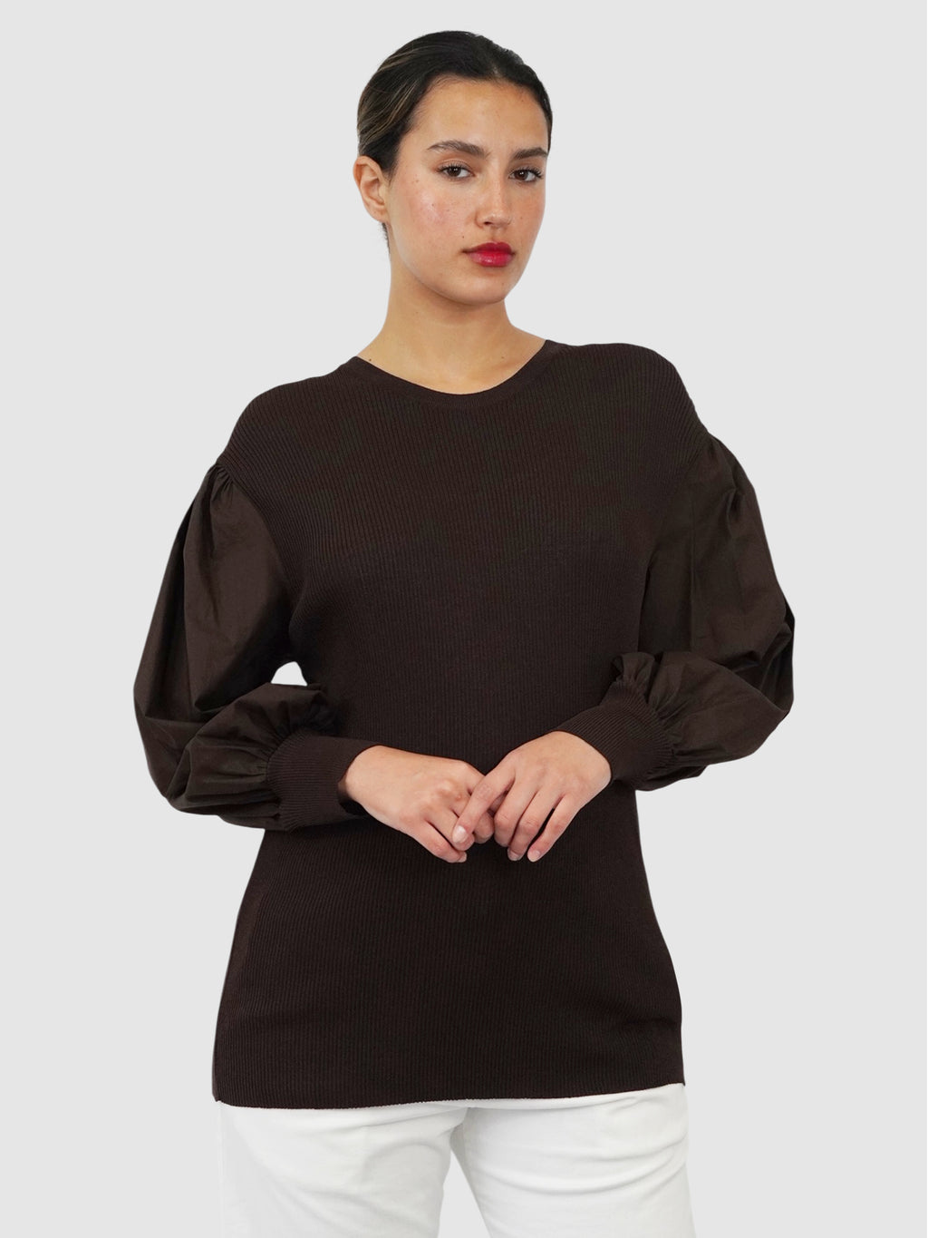 Ribbed Organza Sleeve Top