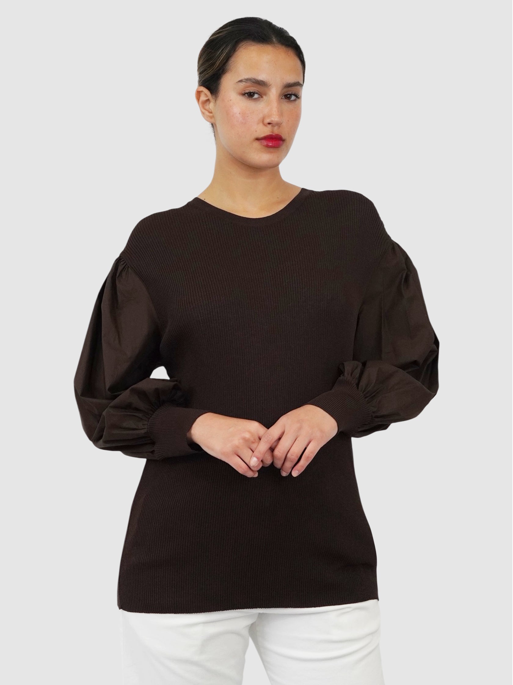Ribbed Organza Sleeve Top
