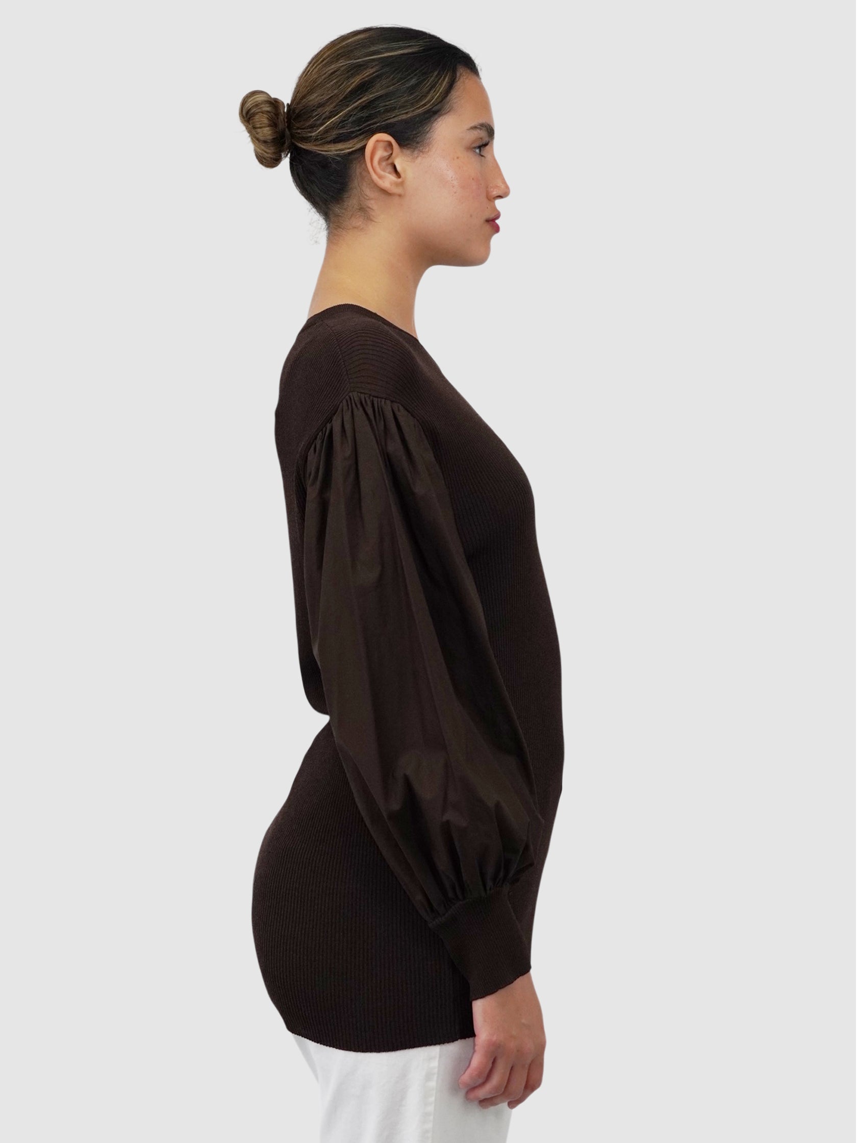 Ribbed Organza Sleeve Top