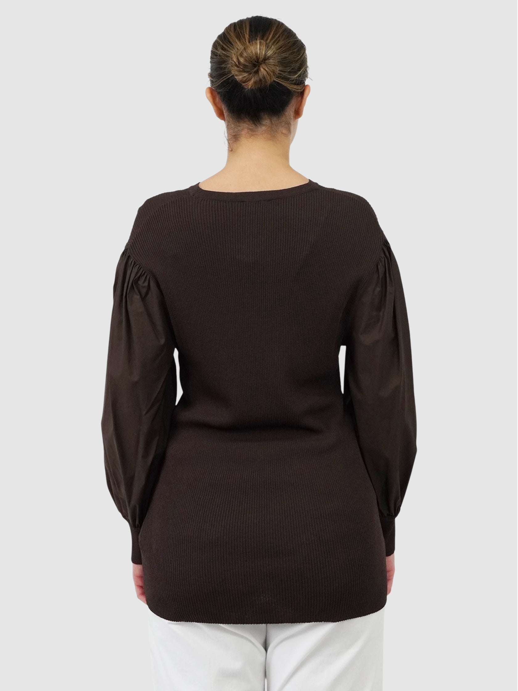 Ribbed Organza Sleeve Top