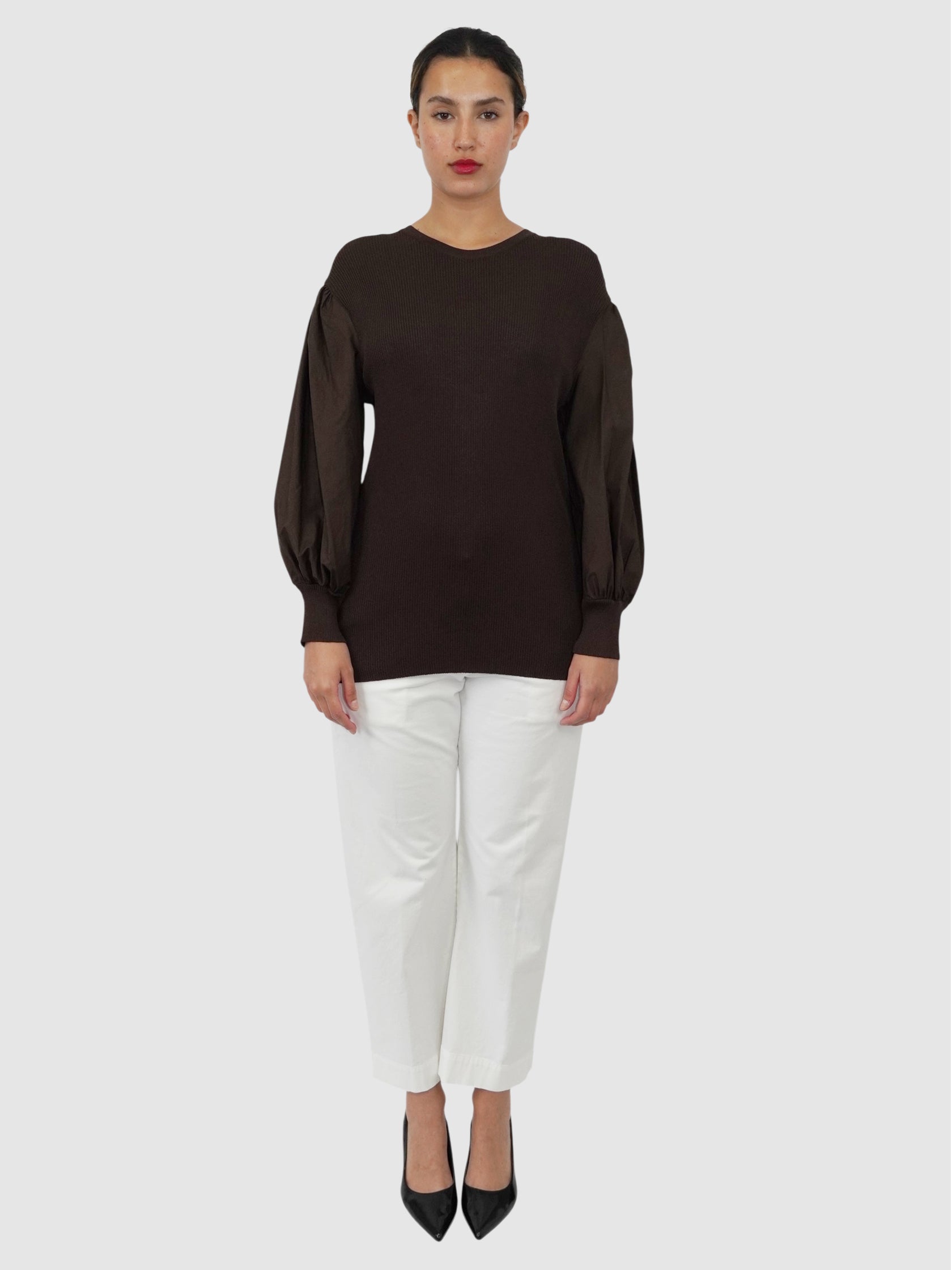 Ribbed Organza Sleeve Top