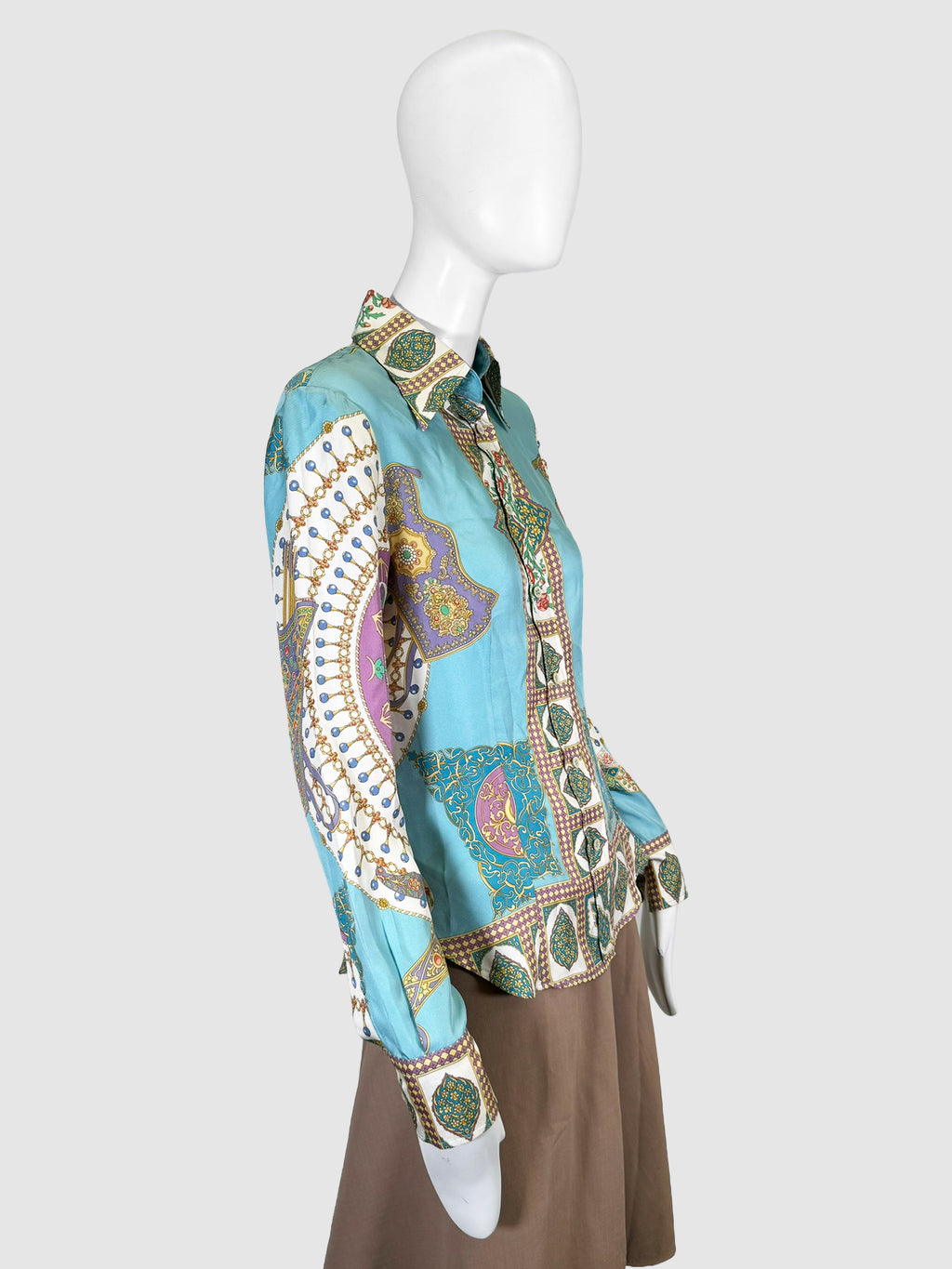 Etro Abstract Print Silk Button-Up Top - Size 42