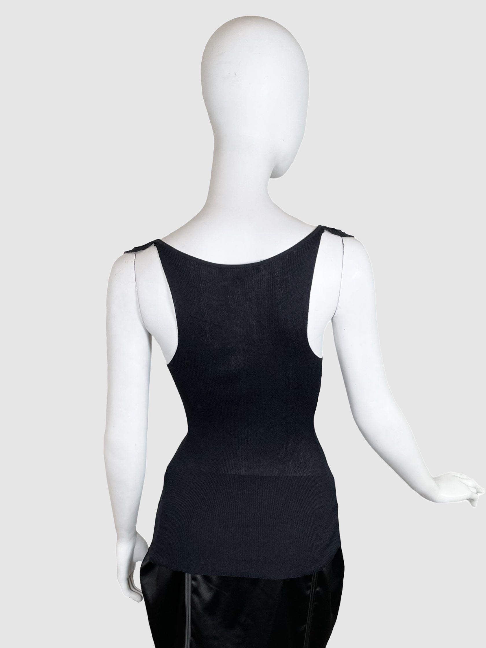 Ribbed Ruffle Trim Sleeveless Top - Size L