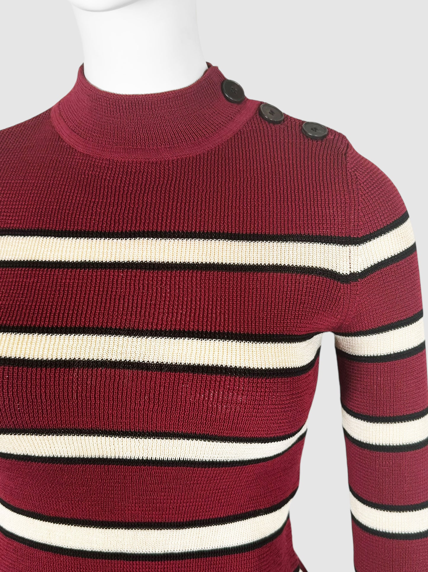 Ribbed Stripe Mock Neck Sweater - Size 36