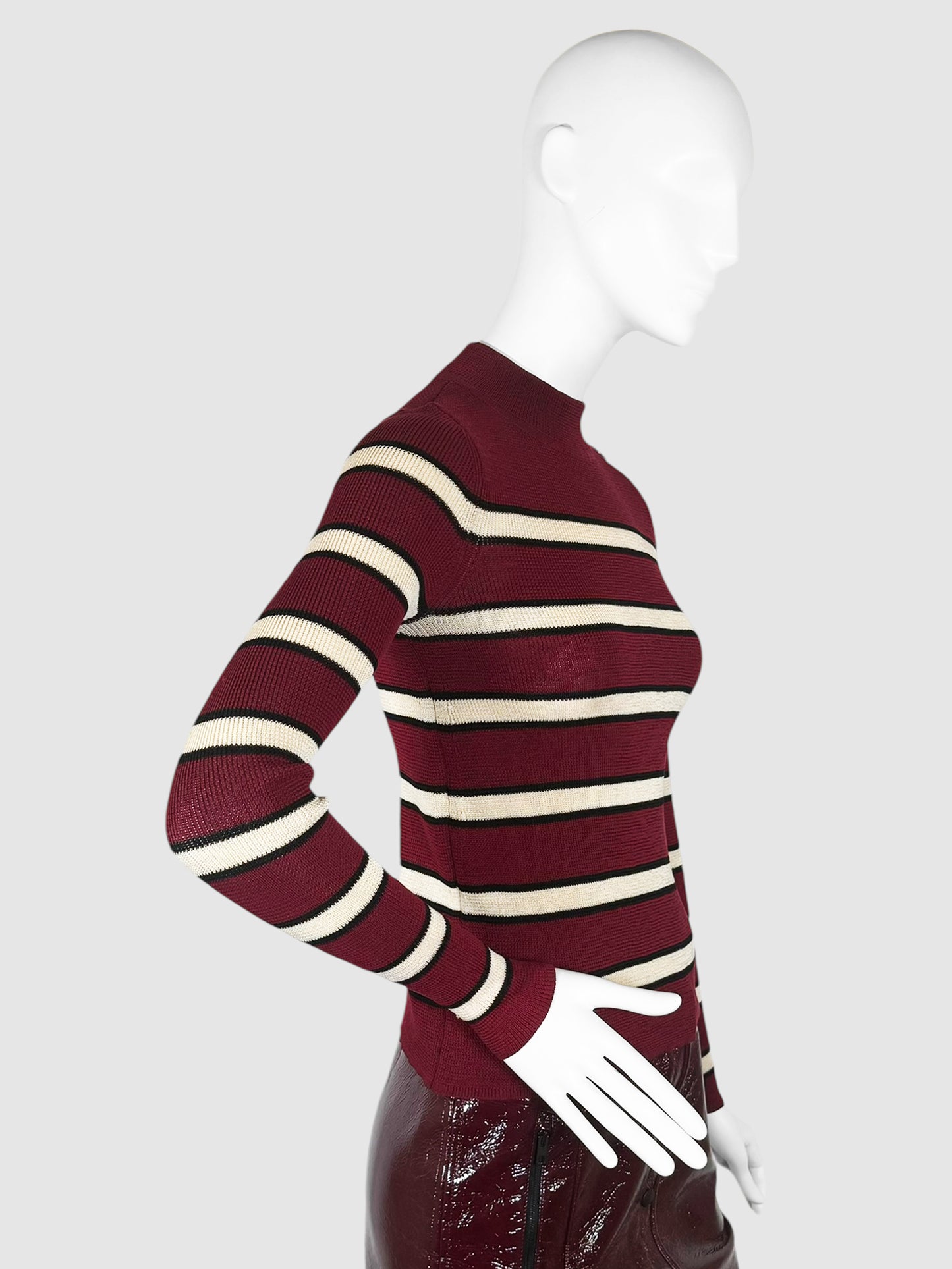 Ribbed Stripe Mock Neck Sweater - Size 36