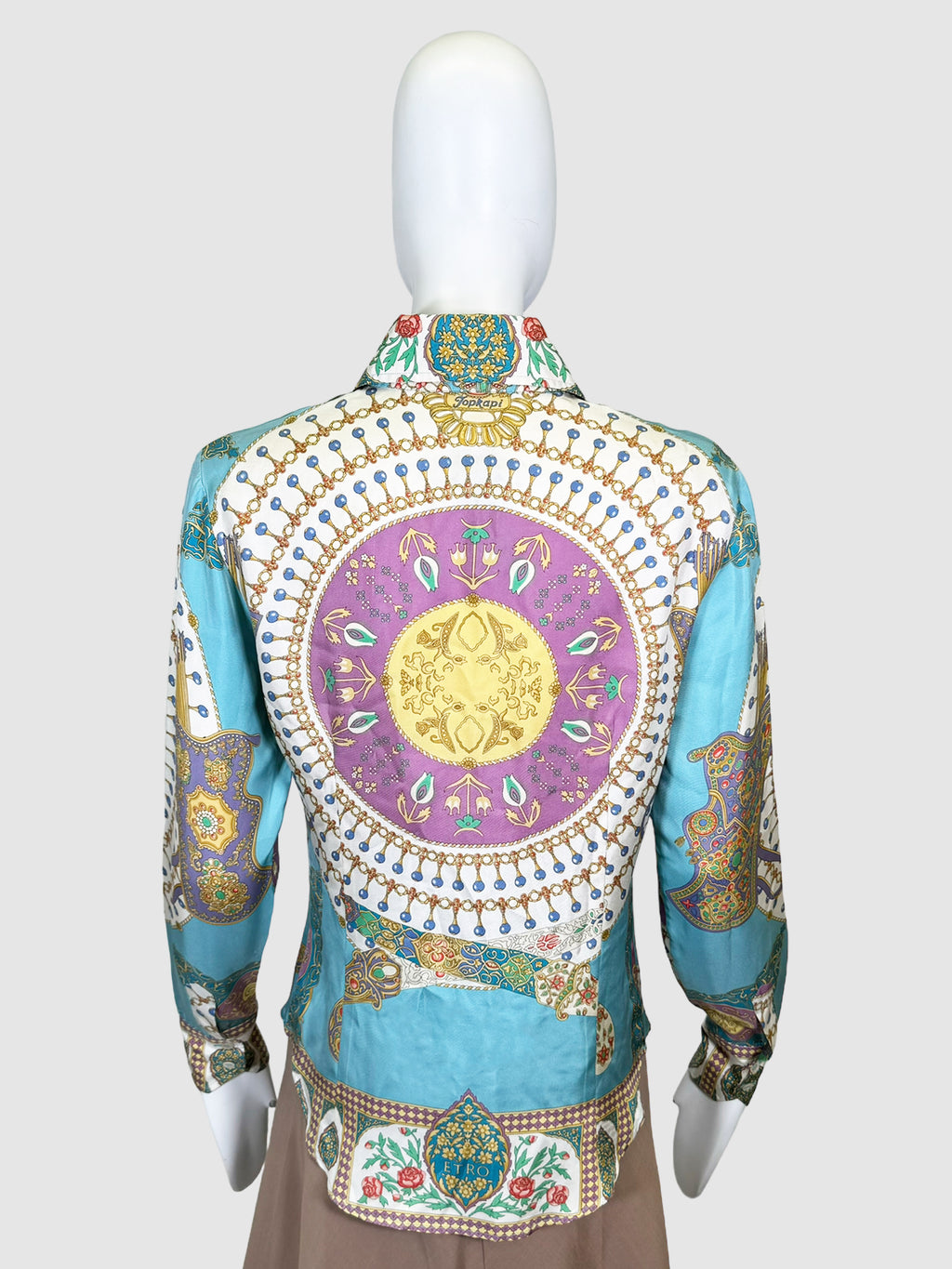 Etro Abstract Print Silk Button-Up Top - Size 42