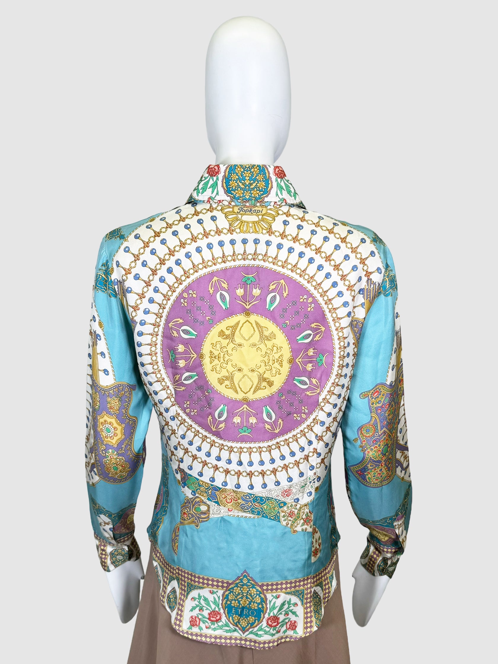 Etro Abstract Print Silk Button-Up Top - Size 42