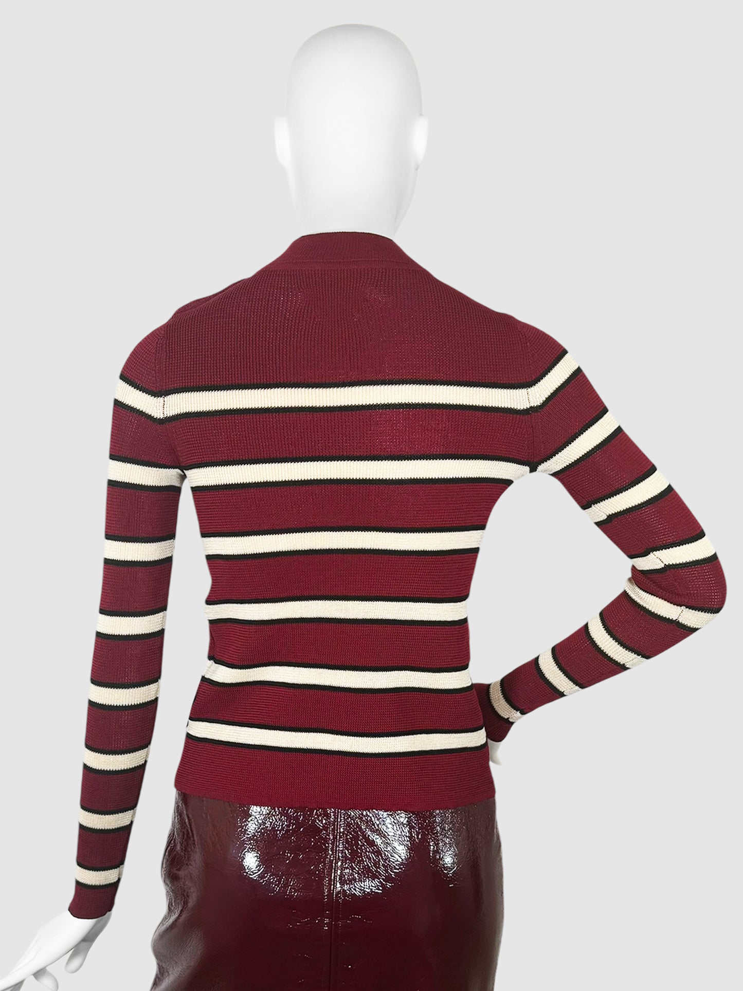 Ribbed Stripe Mock Neck Sweater - Size 36