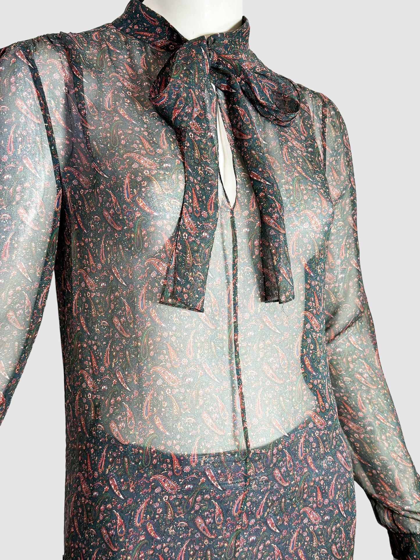 Sheer Paisley Print Silk Blouse - Size S
