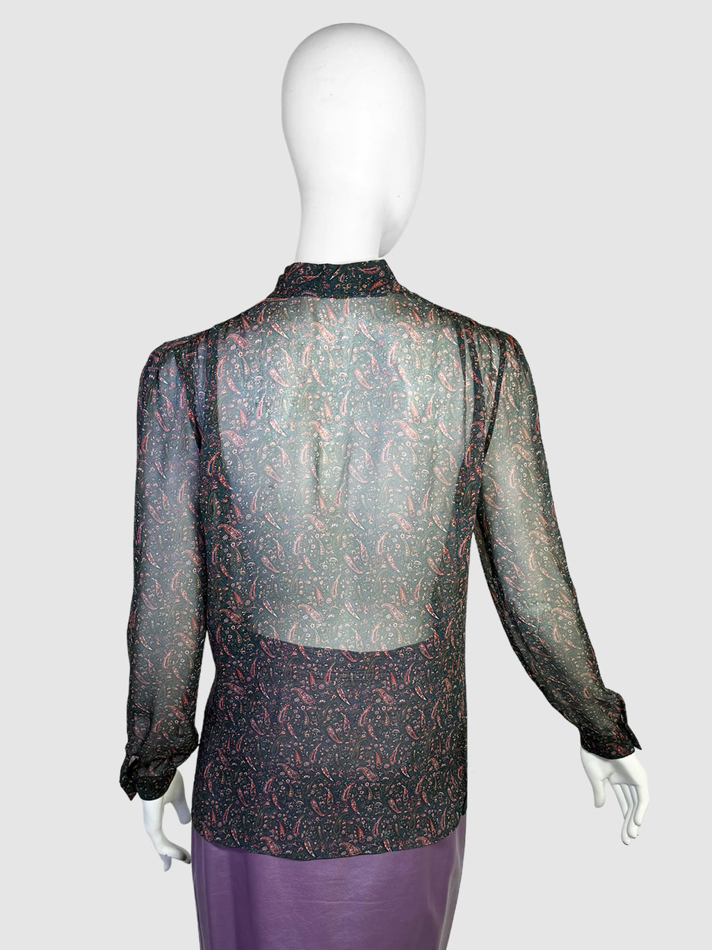 Sheer Paisley Print Silk Blouse - Size S