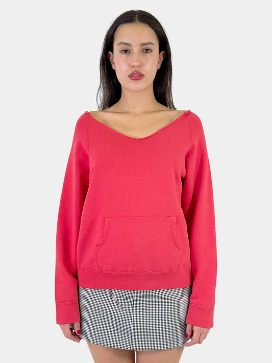 Raw Hem V-Neck Sweatshirt - Size M