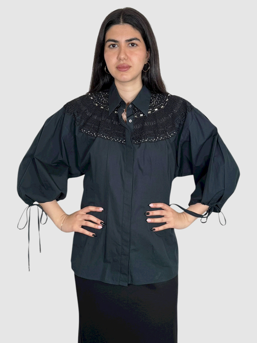 Beaded Button-Up Top