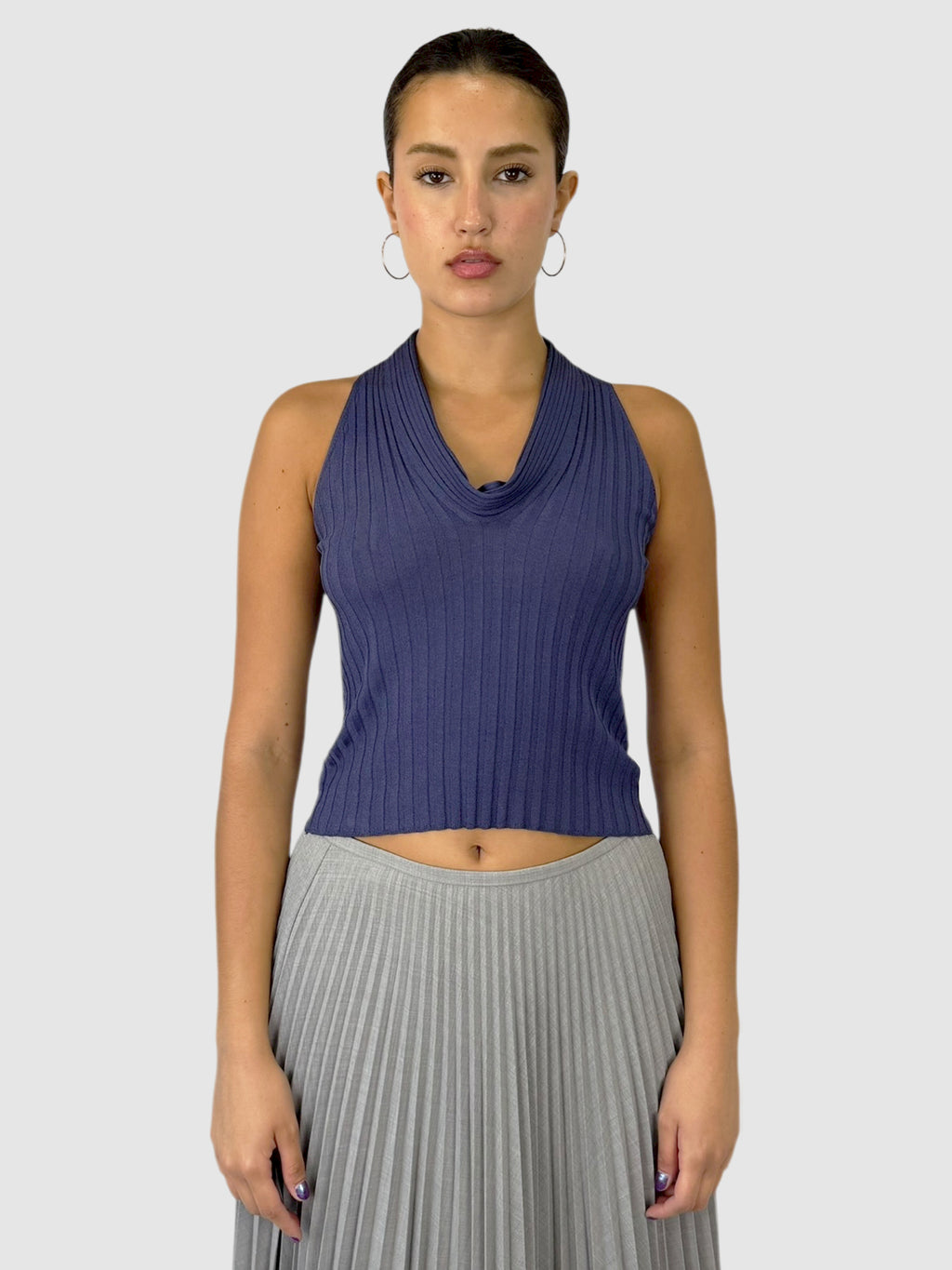 Ribbed Cowl Neck Top