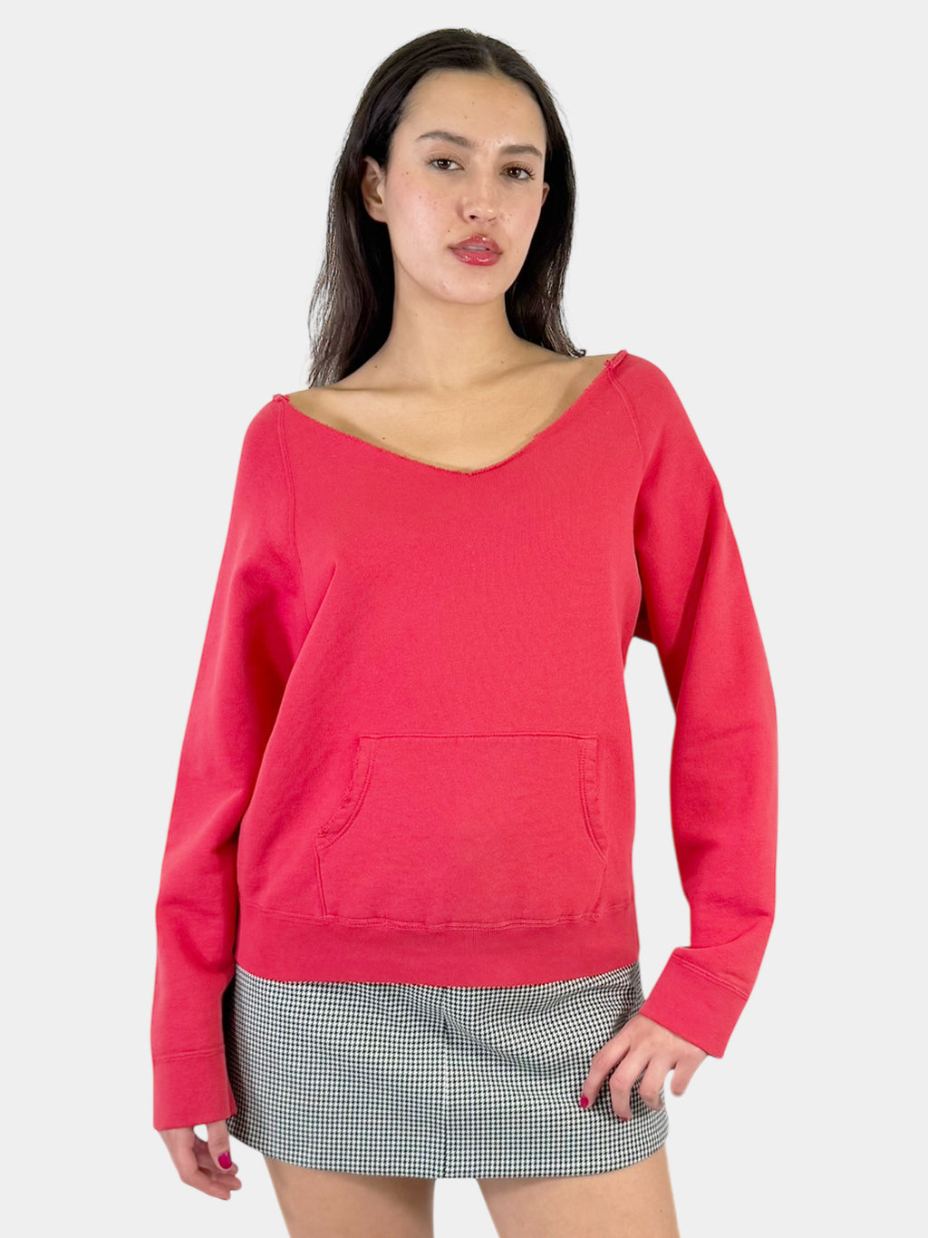 Raw Hem V-Neck Sweatshirt