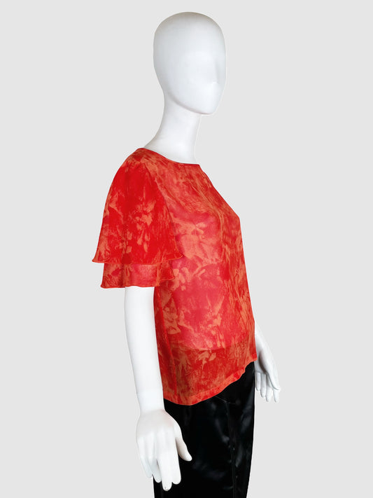 Emanuel Ungaro Printed Blouse with Layered Sleeves - Size 6