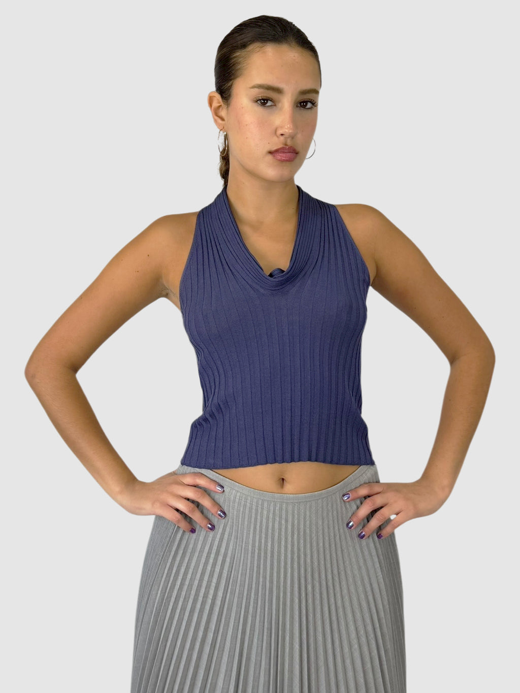 Ribbed Cowl Neck Top